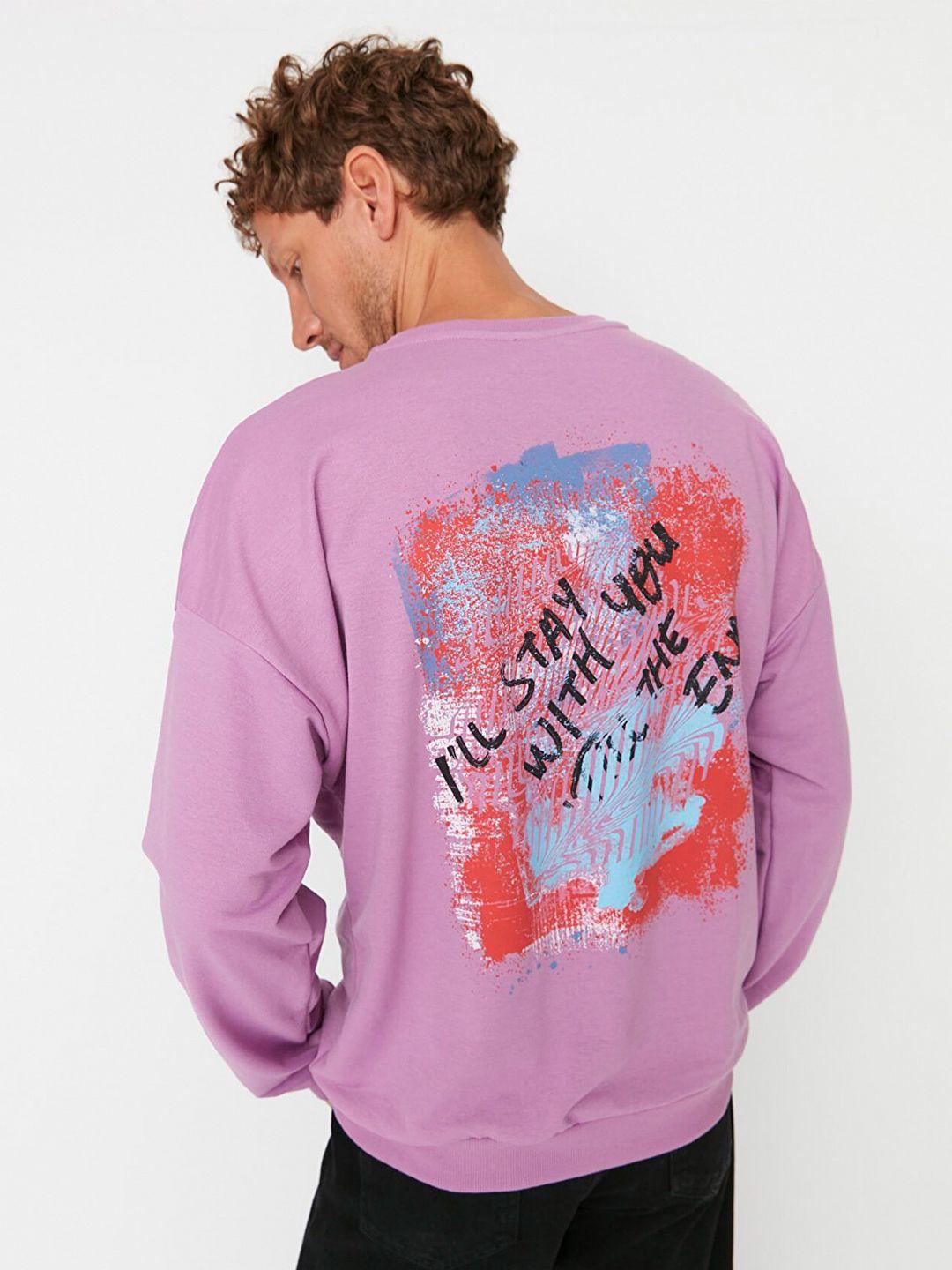 trendyol men violet typography printed sweatshirt