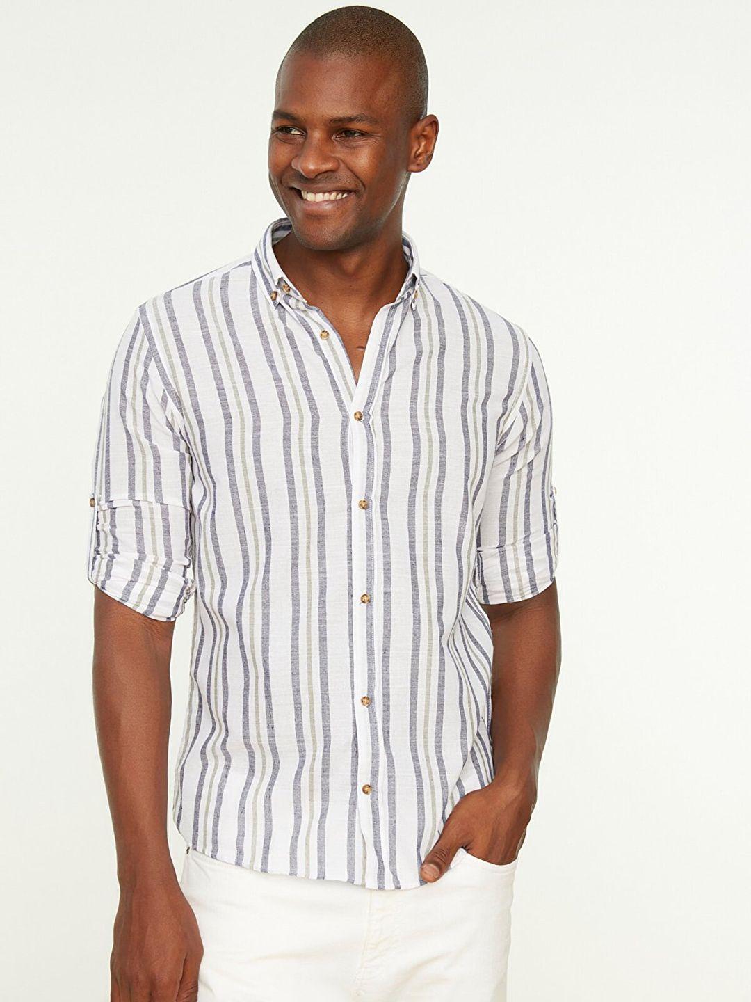 trendyol men white striped casual shirt