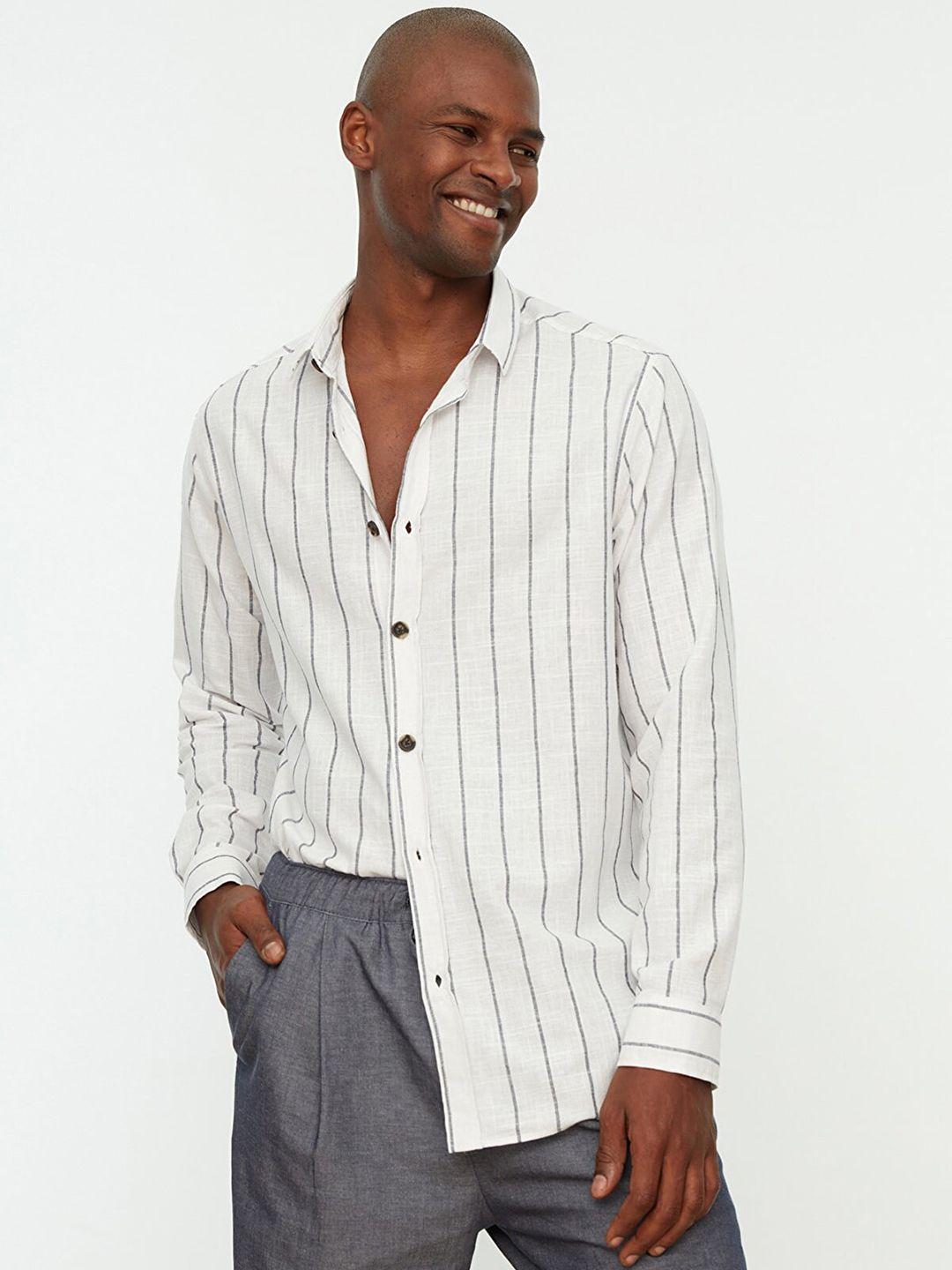trendyol men white striped casual shirt