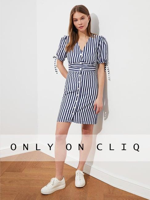 trendyol navy & white striped a-line dress