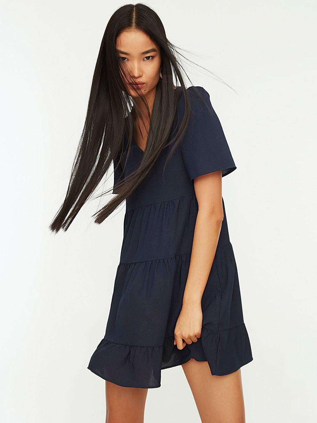 trendyol navy blue a-line tiered dress