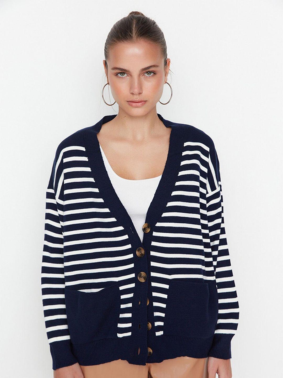 trendyol navy blue striped top