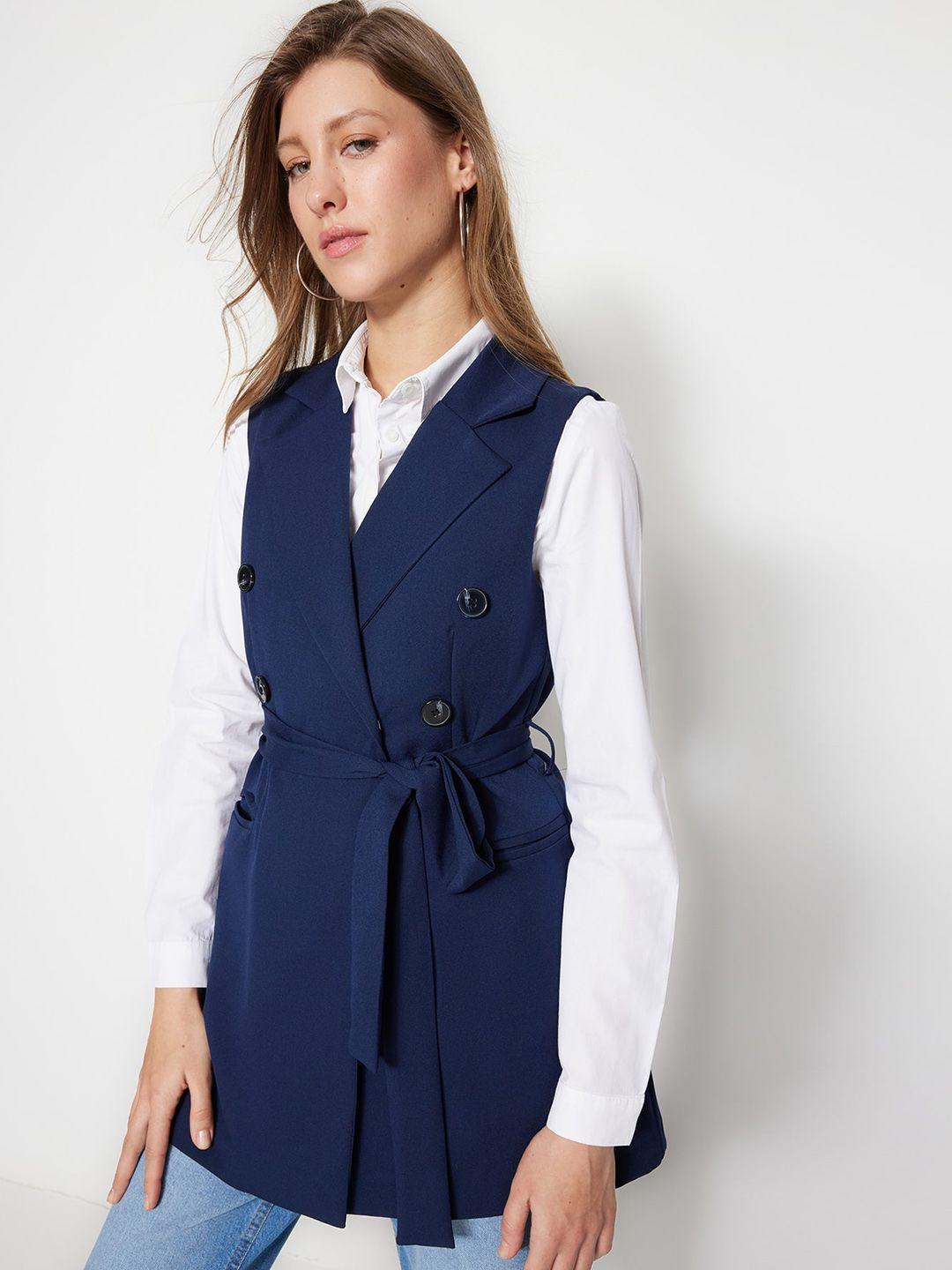 trendyol notched lapel single-breasted trench coat