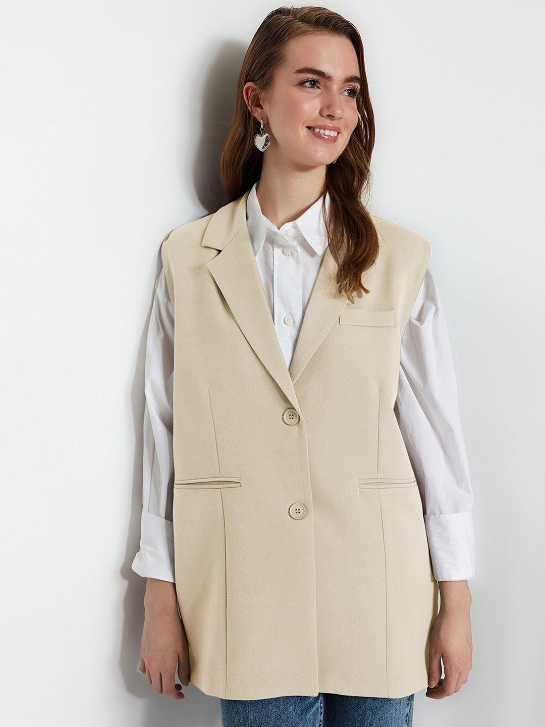 trendyol notched lapel single-breasted trench coat