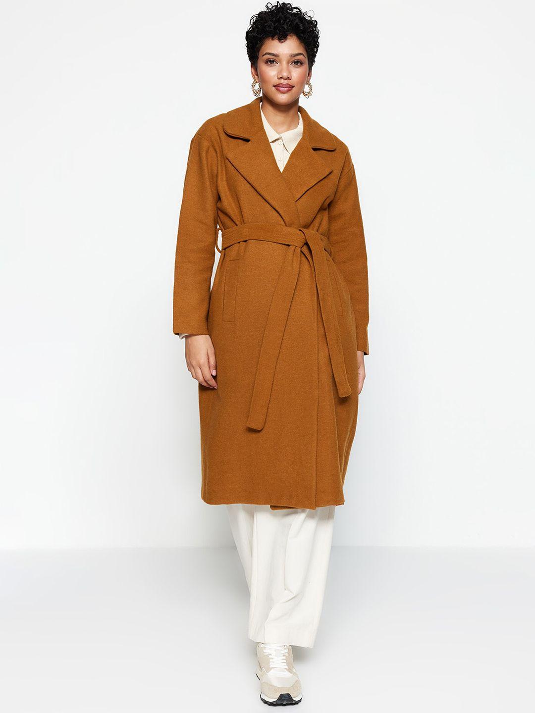 trendyol notched lapel tie-up overcoats