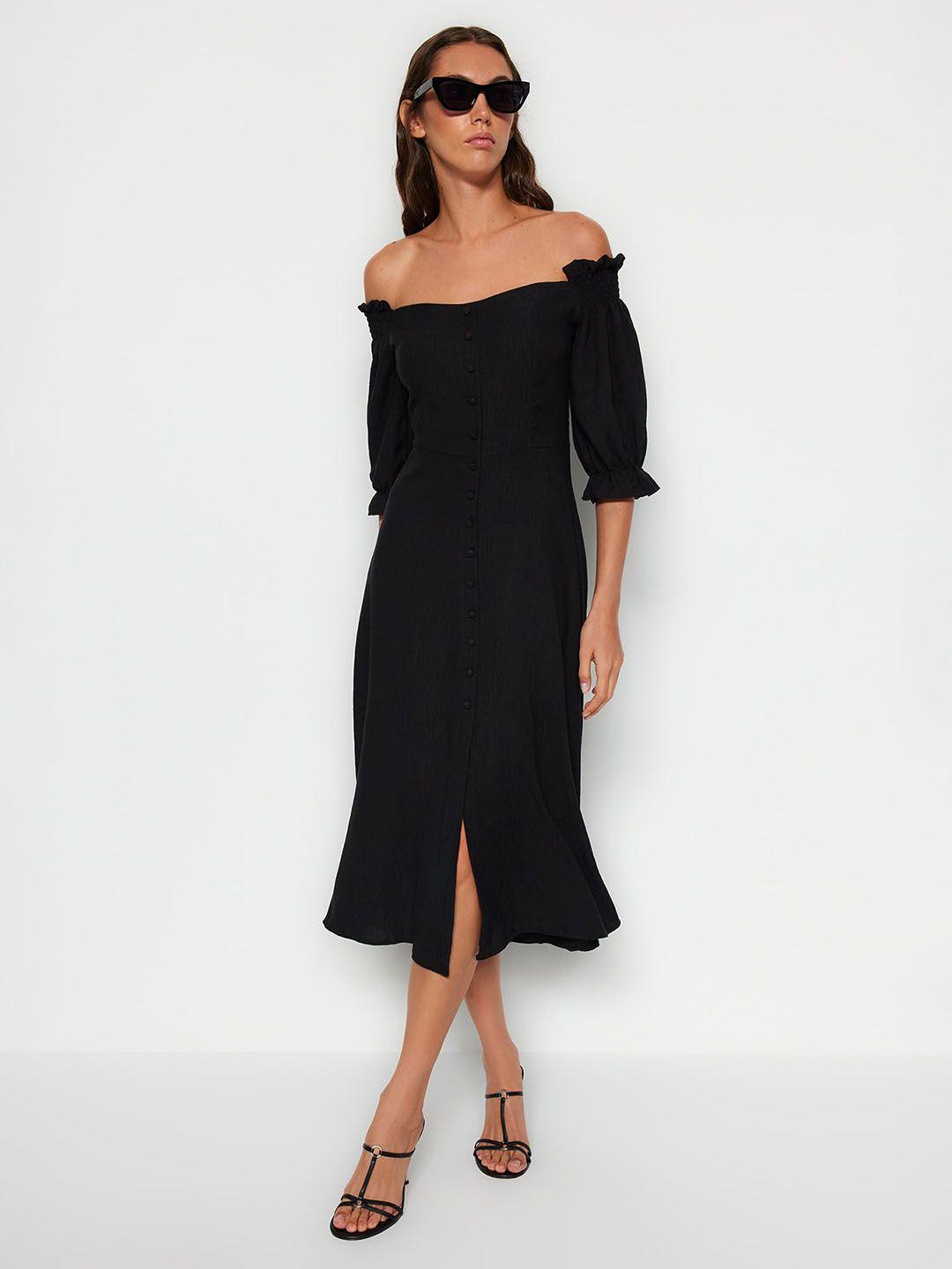 trendyol off-shoulder puff sleeves a-line midi dress