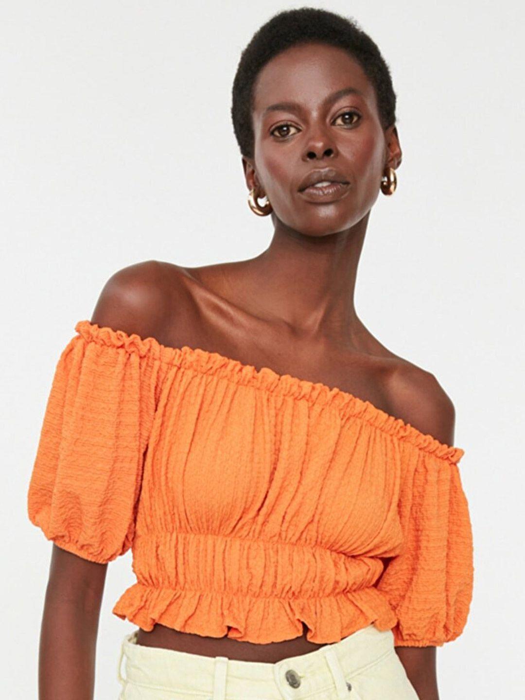 trendyol off-shoulder ruffles crop top