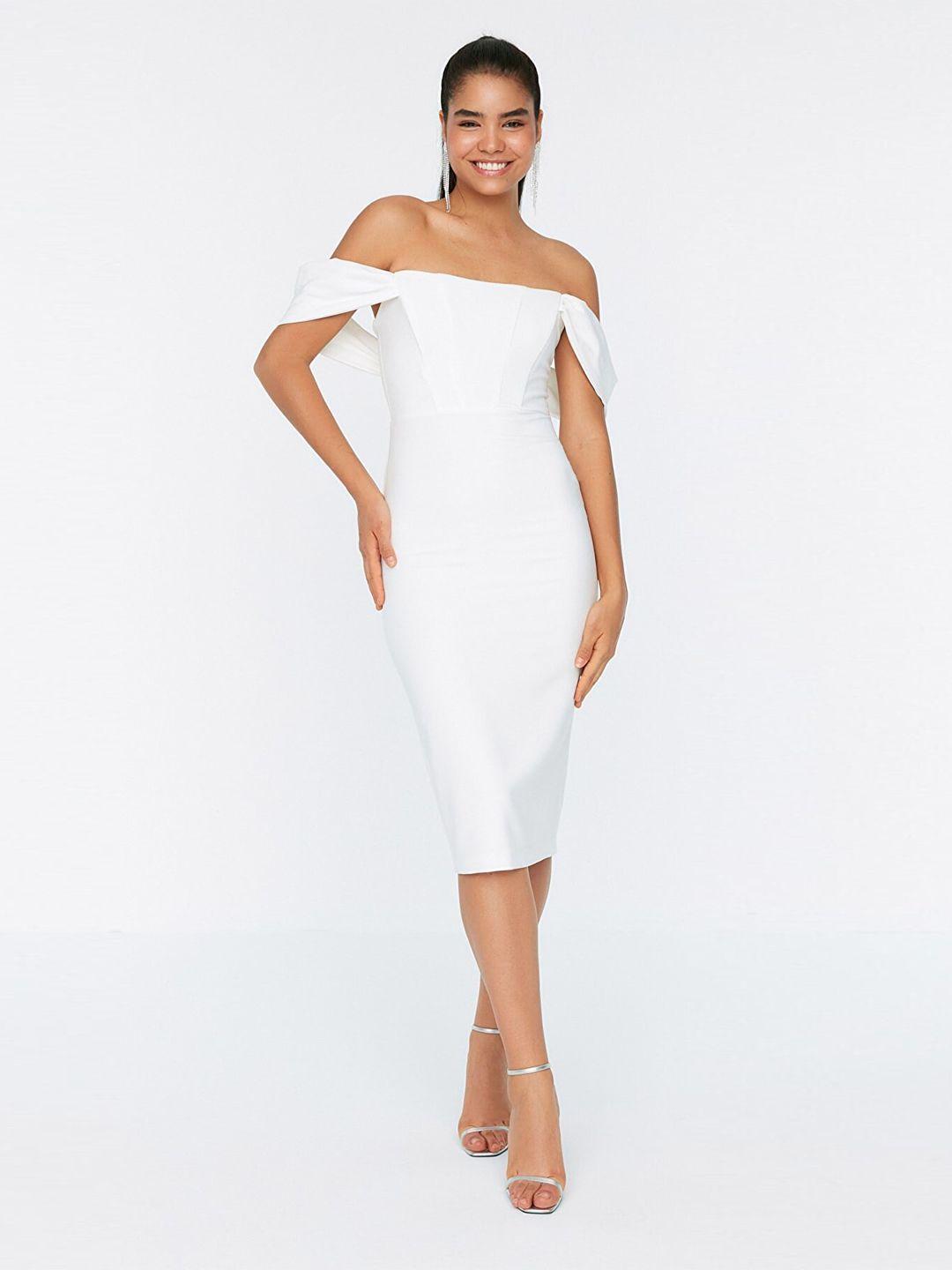 trendyol off-shoulder sheath dress