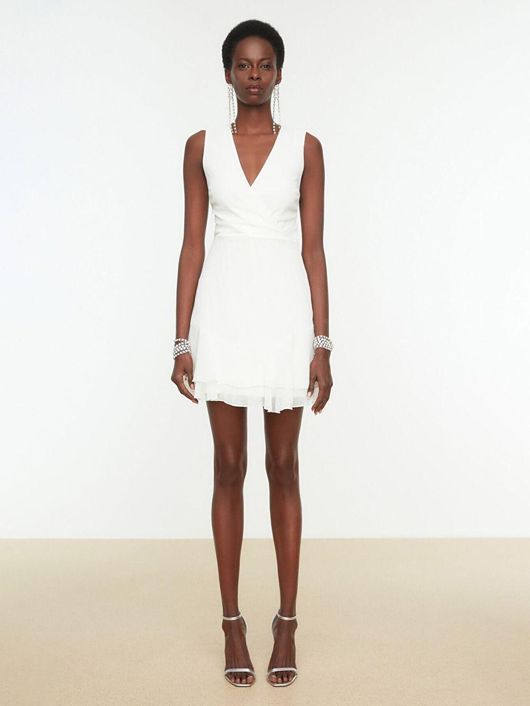 trendyol off white a-line dress