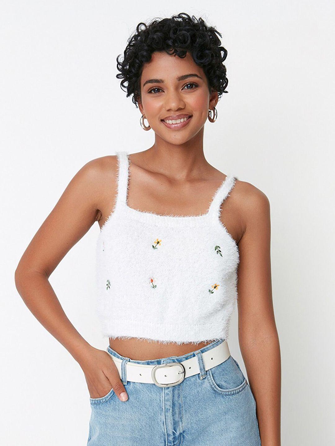 trendyol off white embellished top