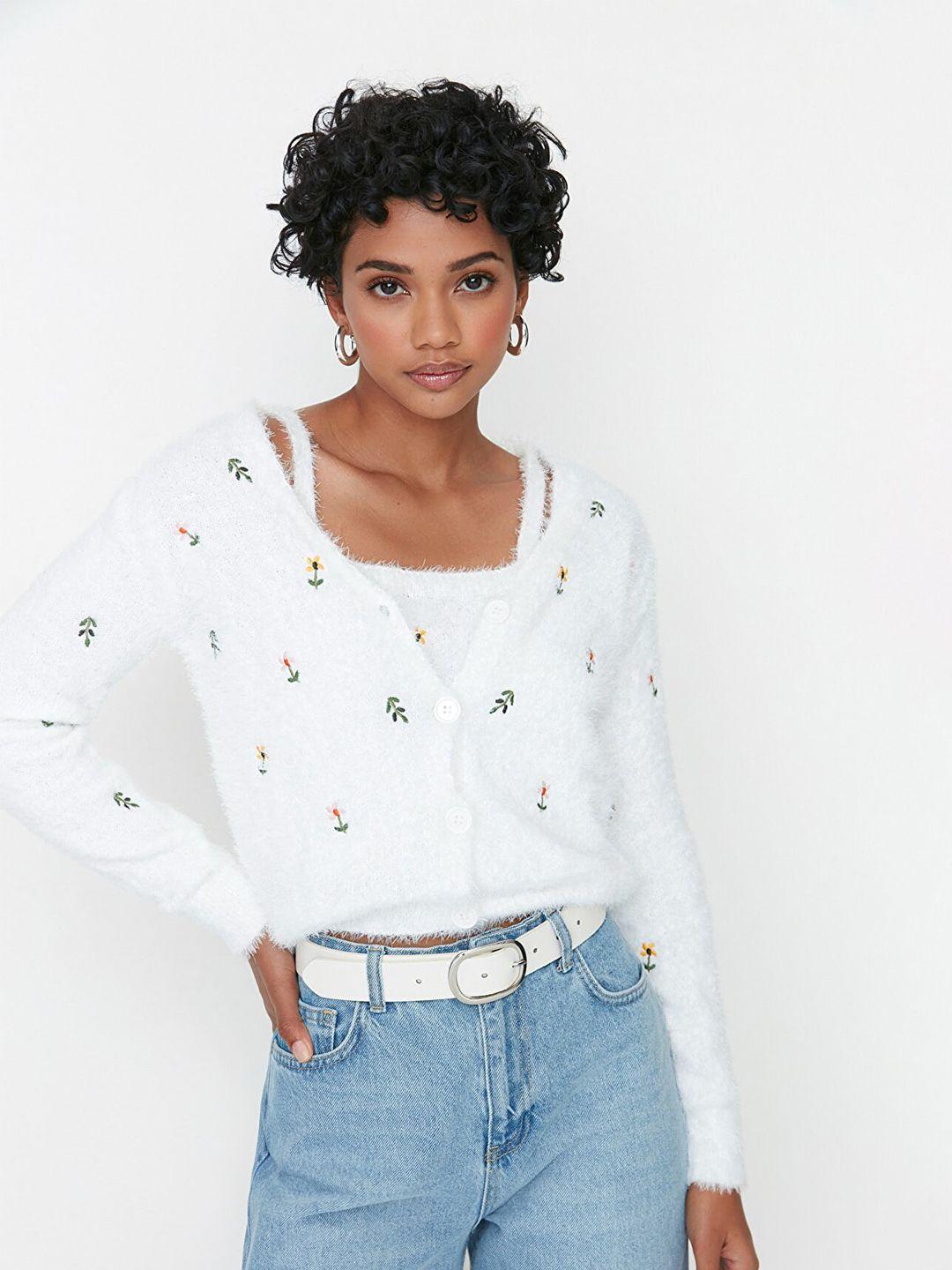 trendyol off white embellished top