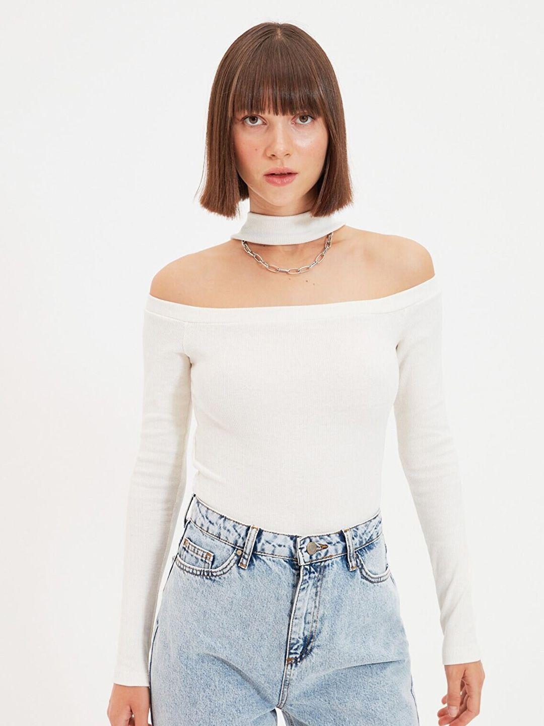 trendyol off white off-shoulder bardot top