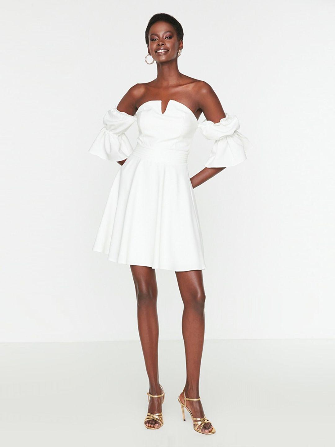 trendyol off white off-shoulder dress