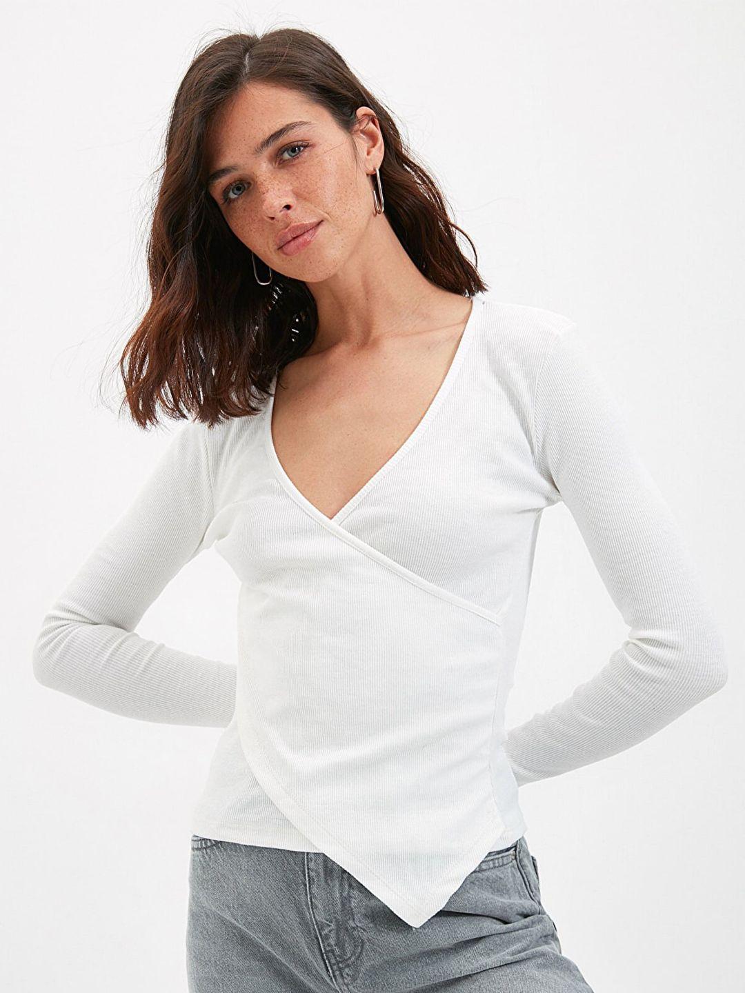 trendyol off white wrap top