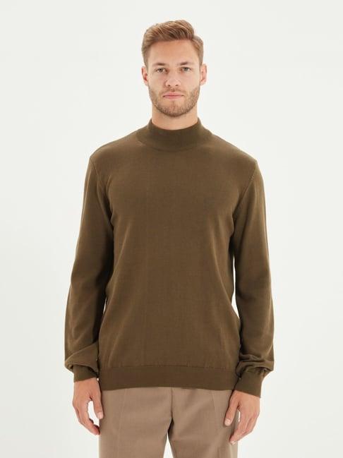 trendyol olive green cotton regular fit sweater