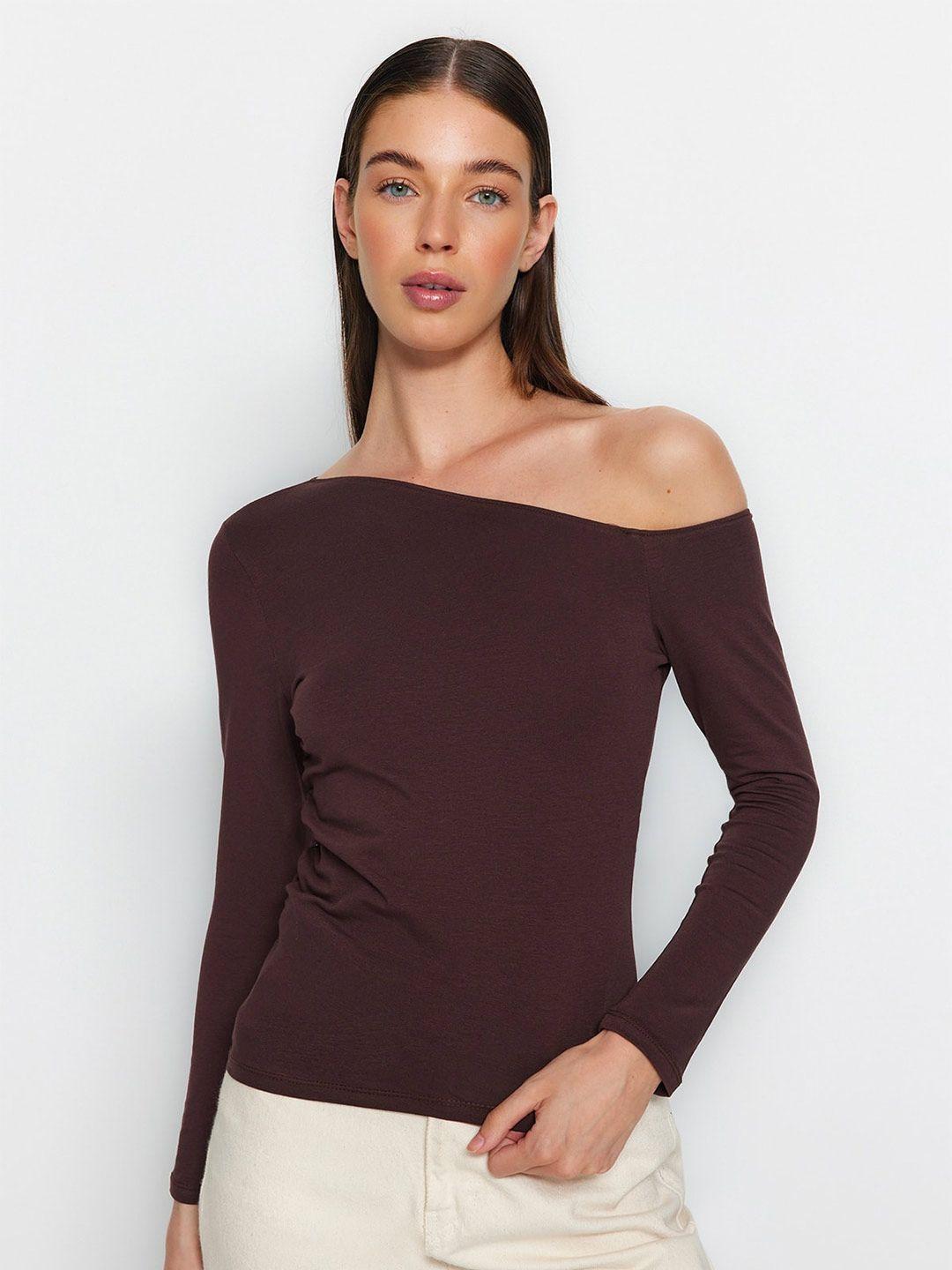 trendyol one shoulder cotton bardot top