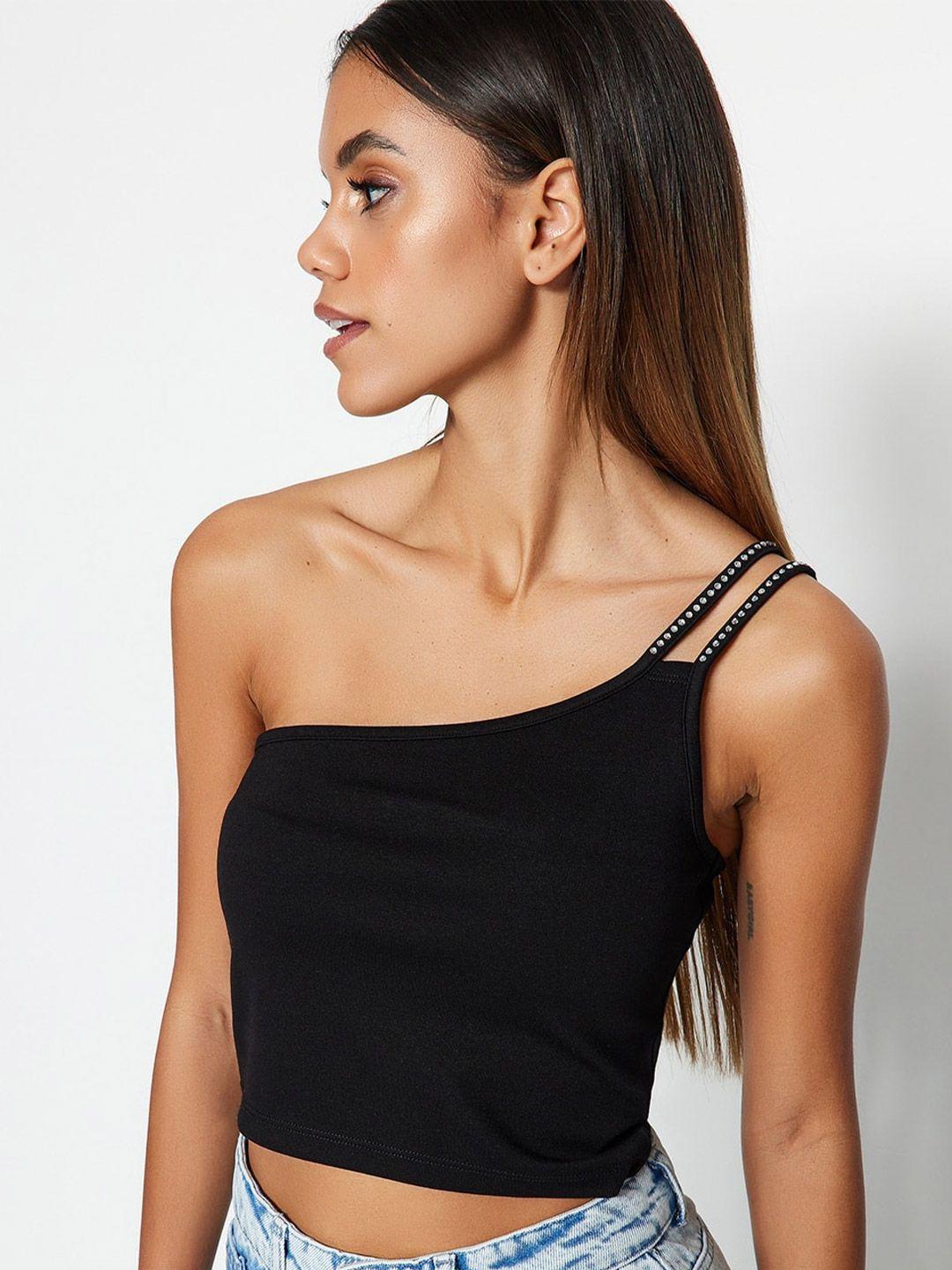 trendyol one shoulder pure cotton fitted crop top