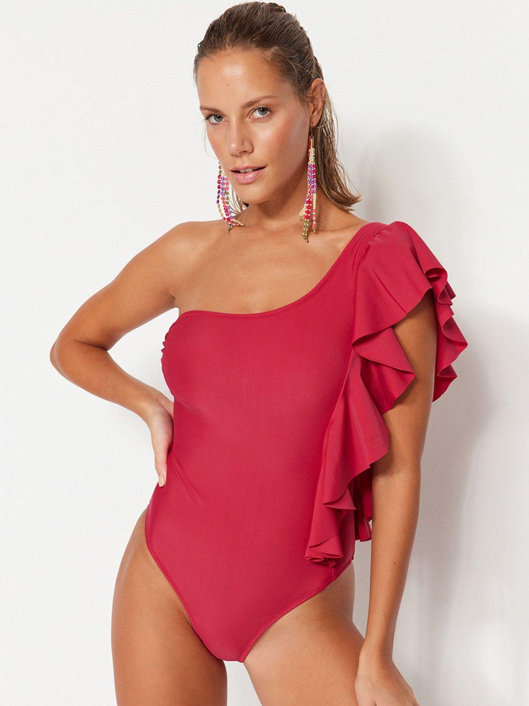 trendyol one shoulder ruffled bodysuit