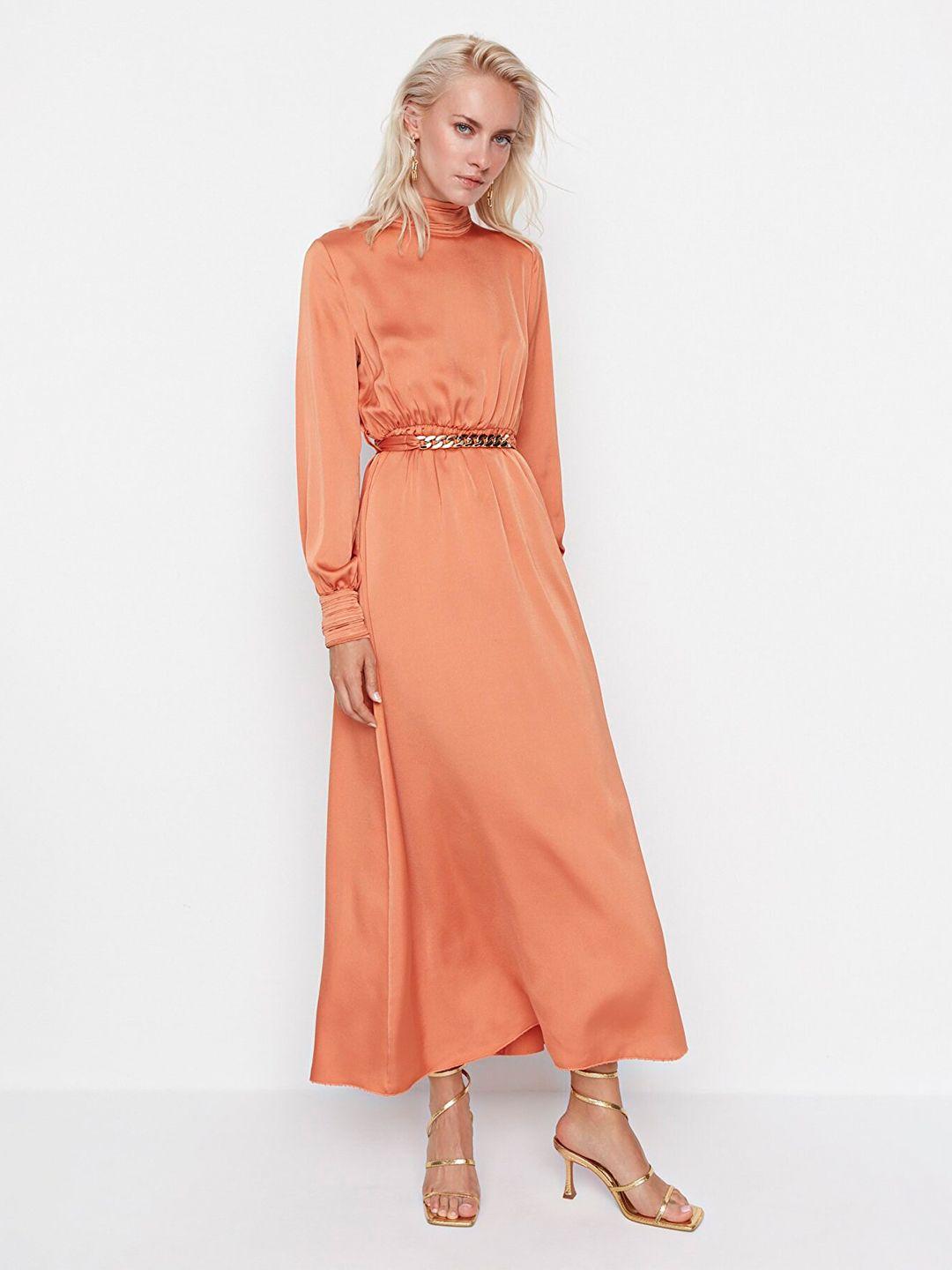 trendyol orange a-line maxi dress