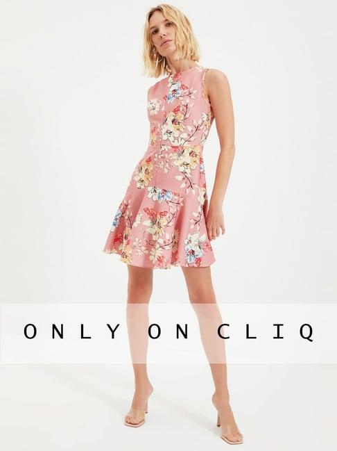 trendyol pink floral print a-line dress