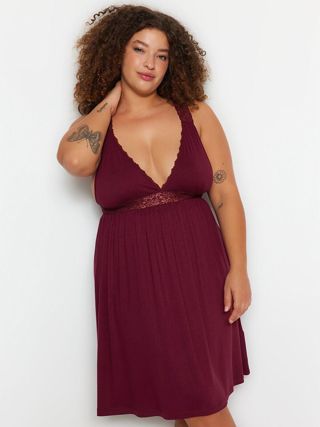trendyol plus size lace above knee length nightdress