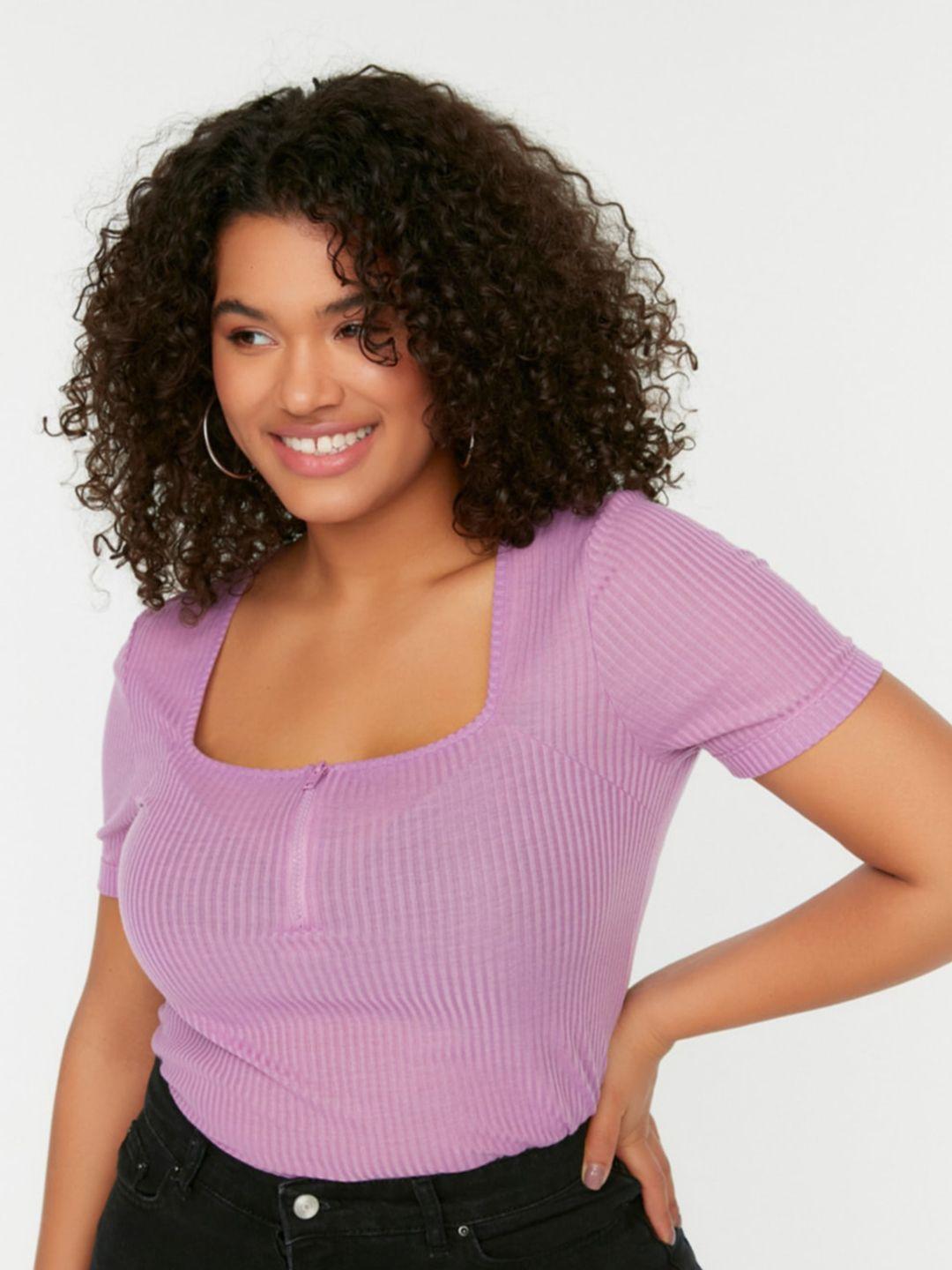 trendyol plus size ribbed square neck regular top