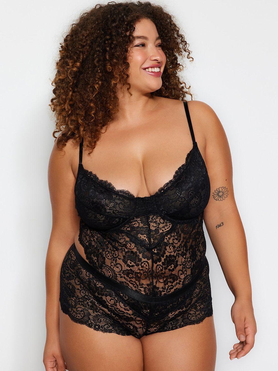 trendyol plus size self-design lace baby doll