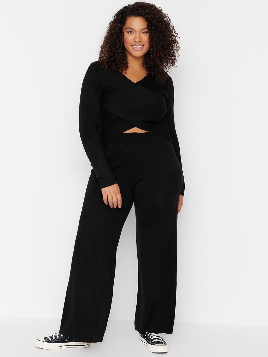 trendyol plus size v-neck crop top & palazzo acrylic co-ords