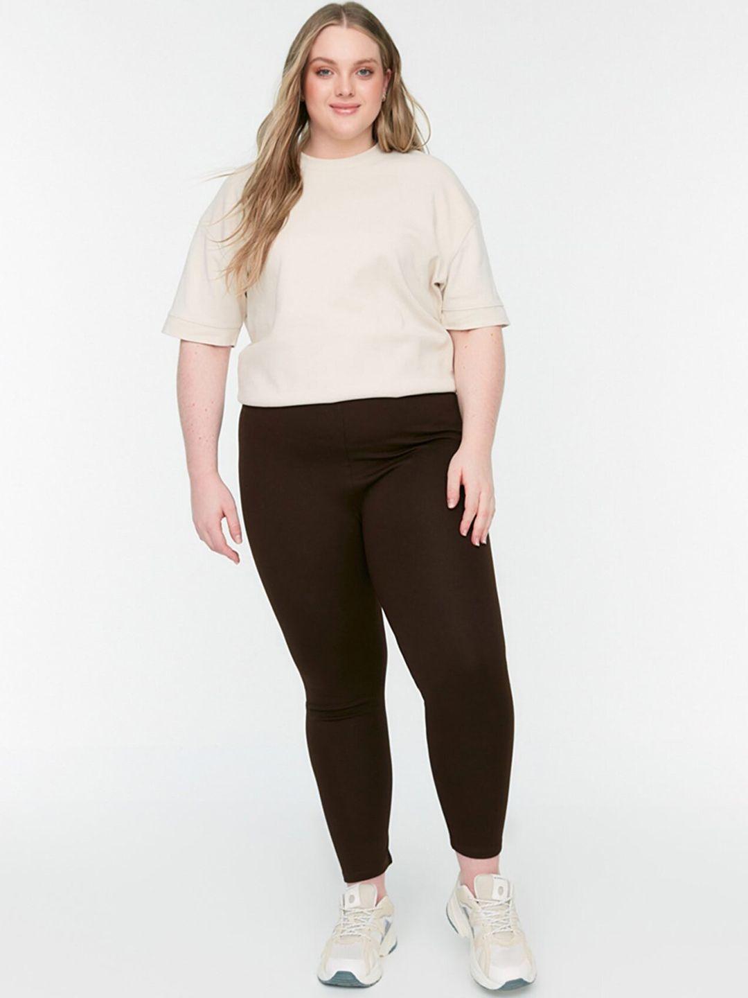trendyol plus size women brown solid tights