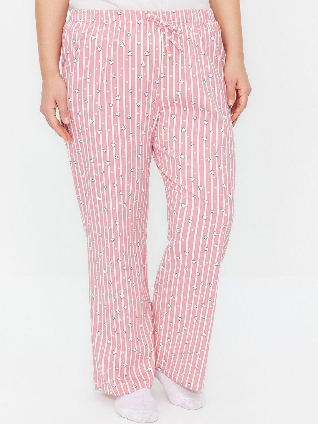 trendyol plus size women striped mid-rise cotton lounge pant