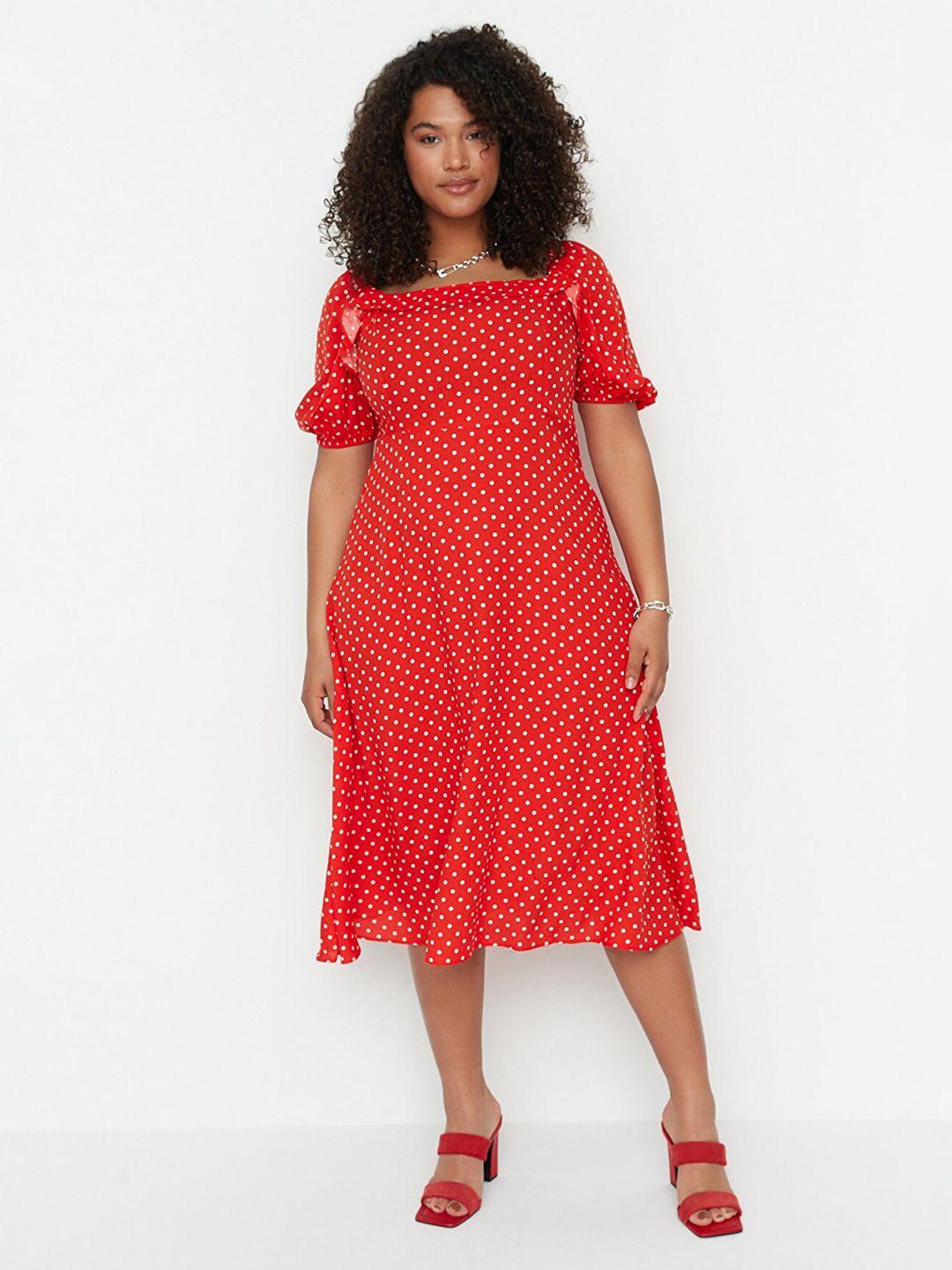 trendyol polka dot printed fit & flare dress