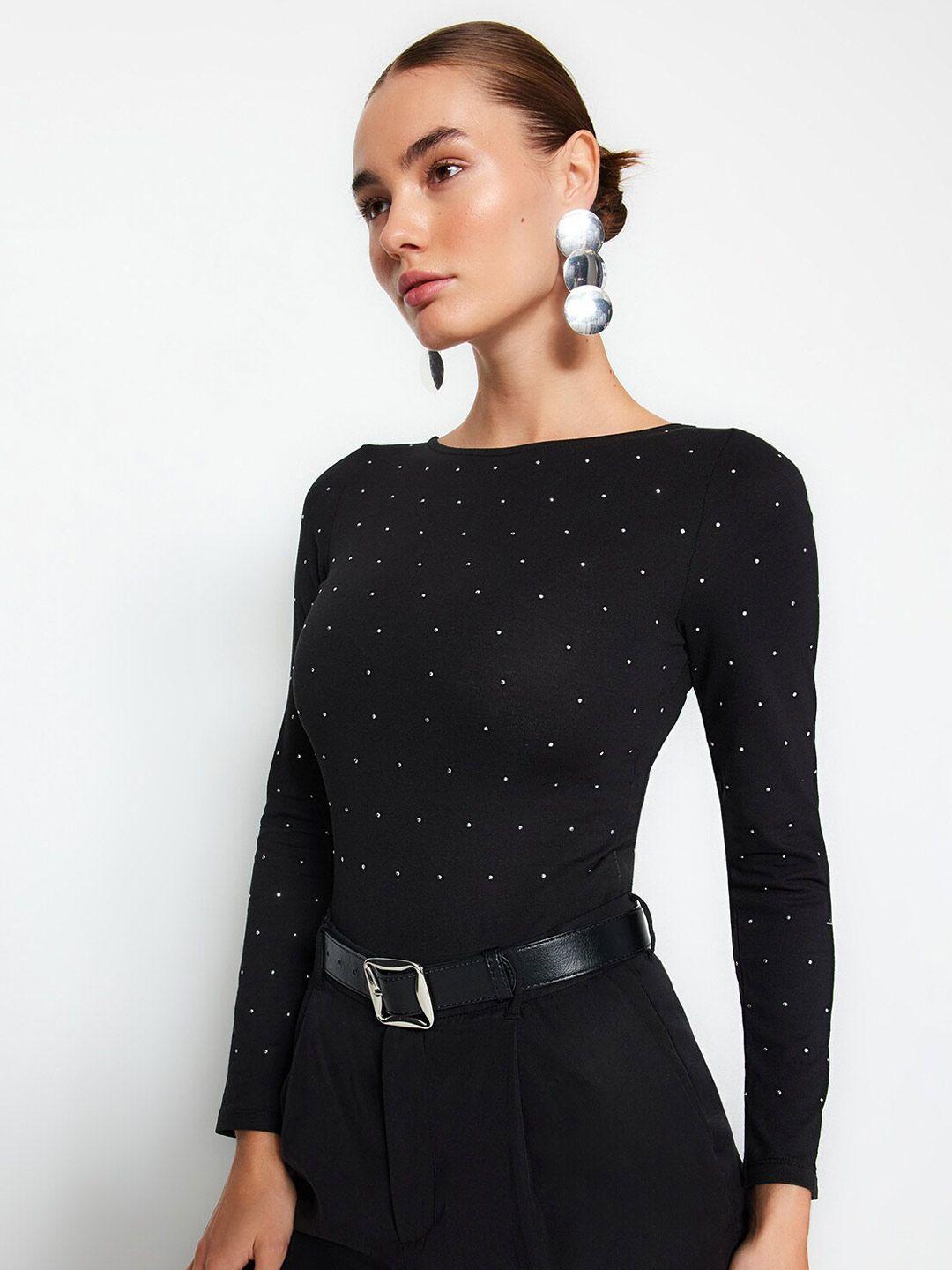 trendyol polka dots printed fitted top