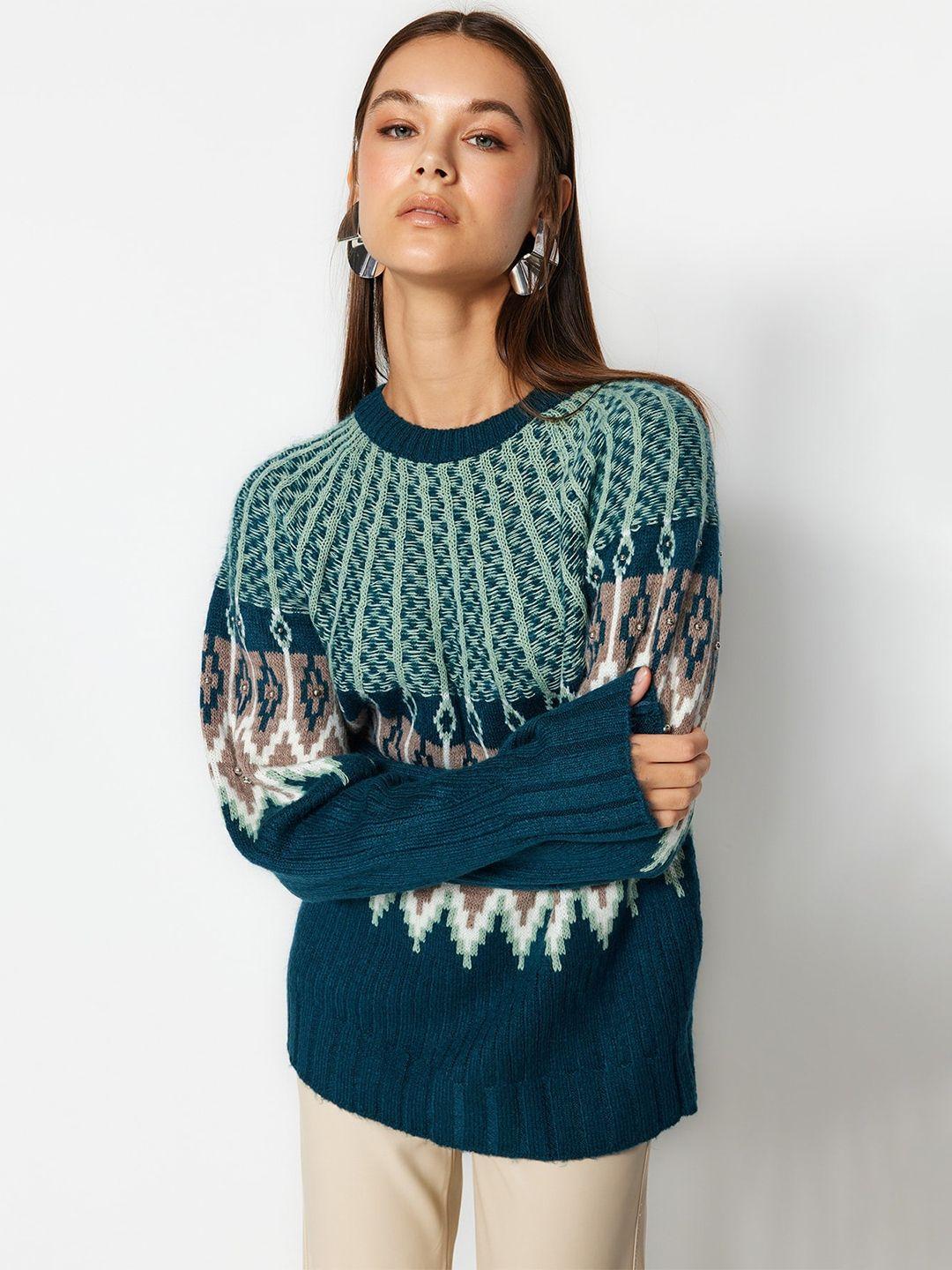 trendyol printed acrylic pullover sweater