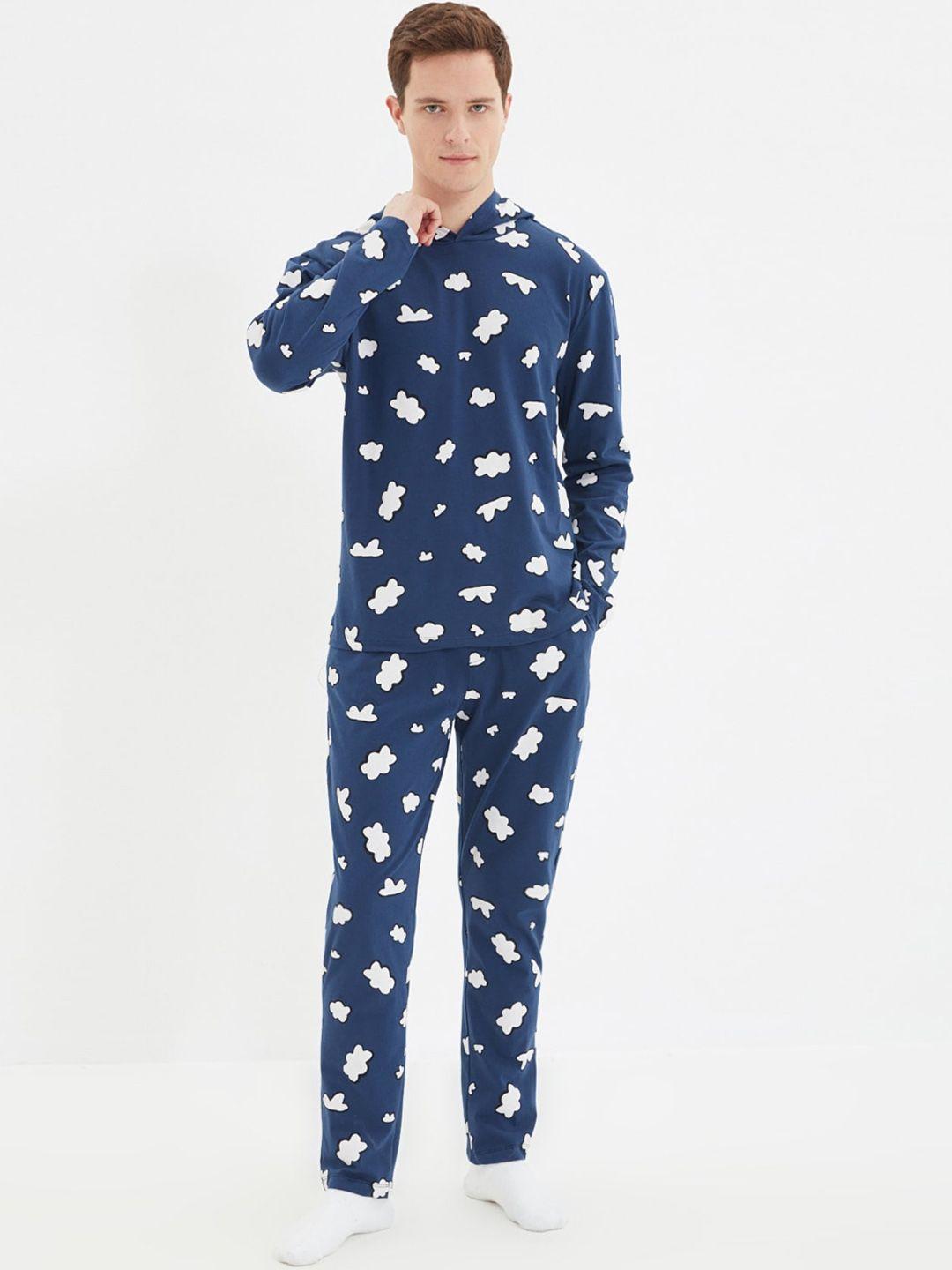 trendyol printed t-shirt with printed pure cotton pyjama night suit