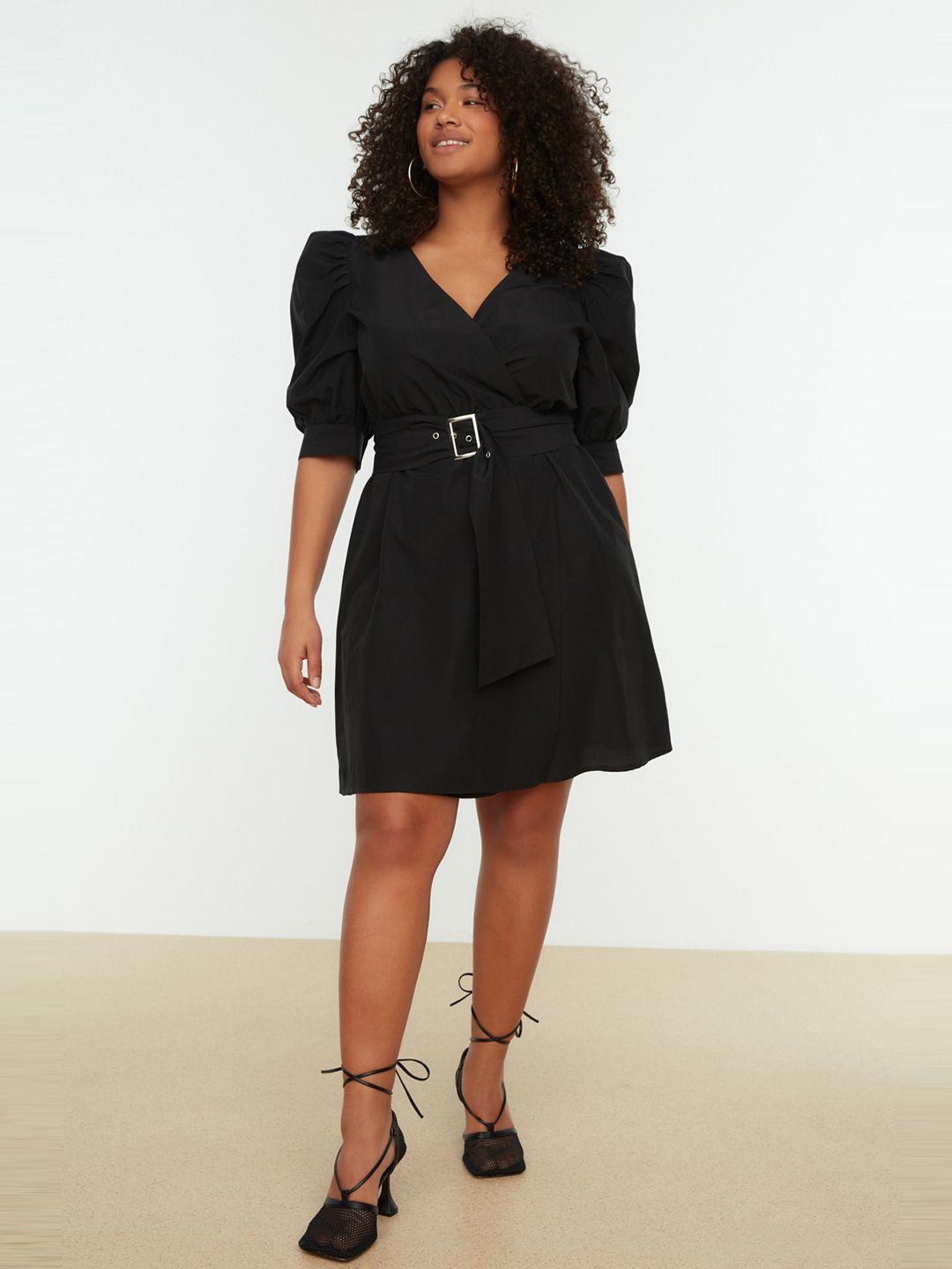 trendyol puff sleeve wrap above knee dress