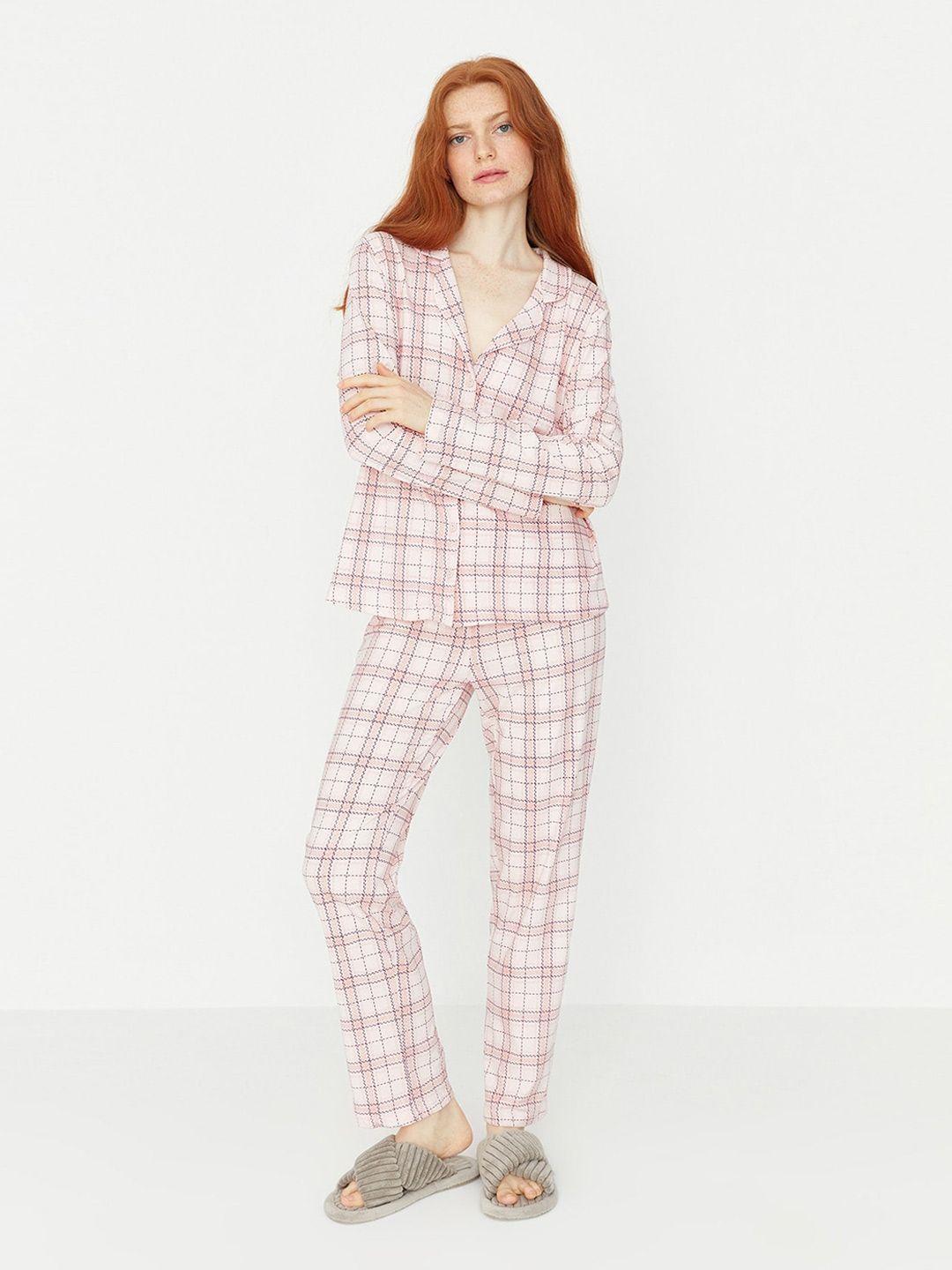 trendyol pure cotton checked night suit