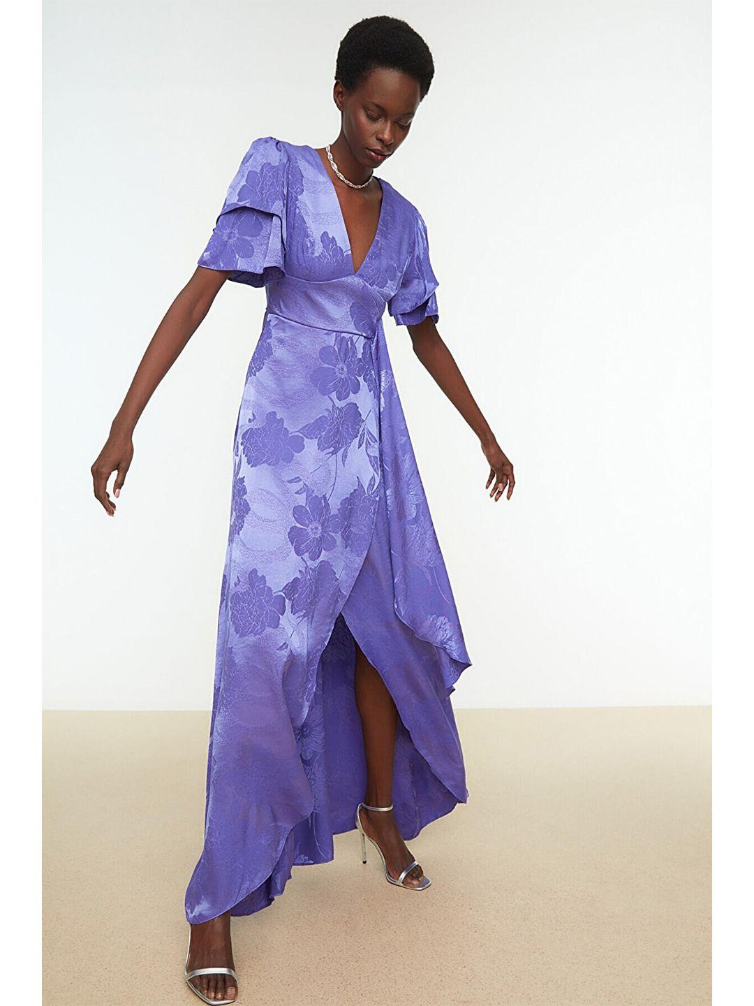 trendyol purple & off white floral maxi dress