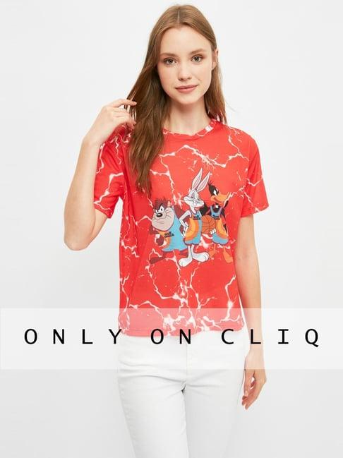 trendyol red cotton graphic print t-shirt