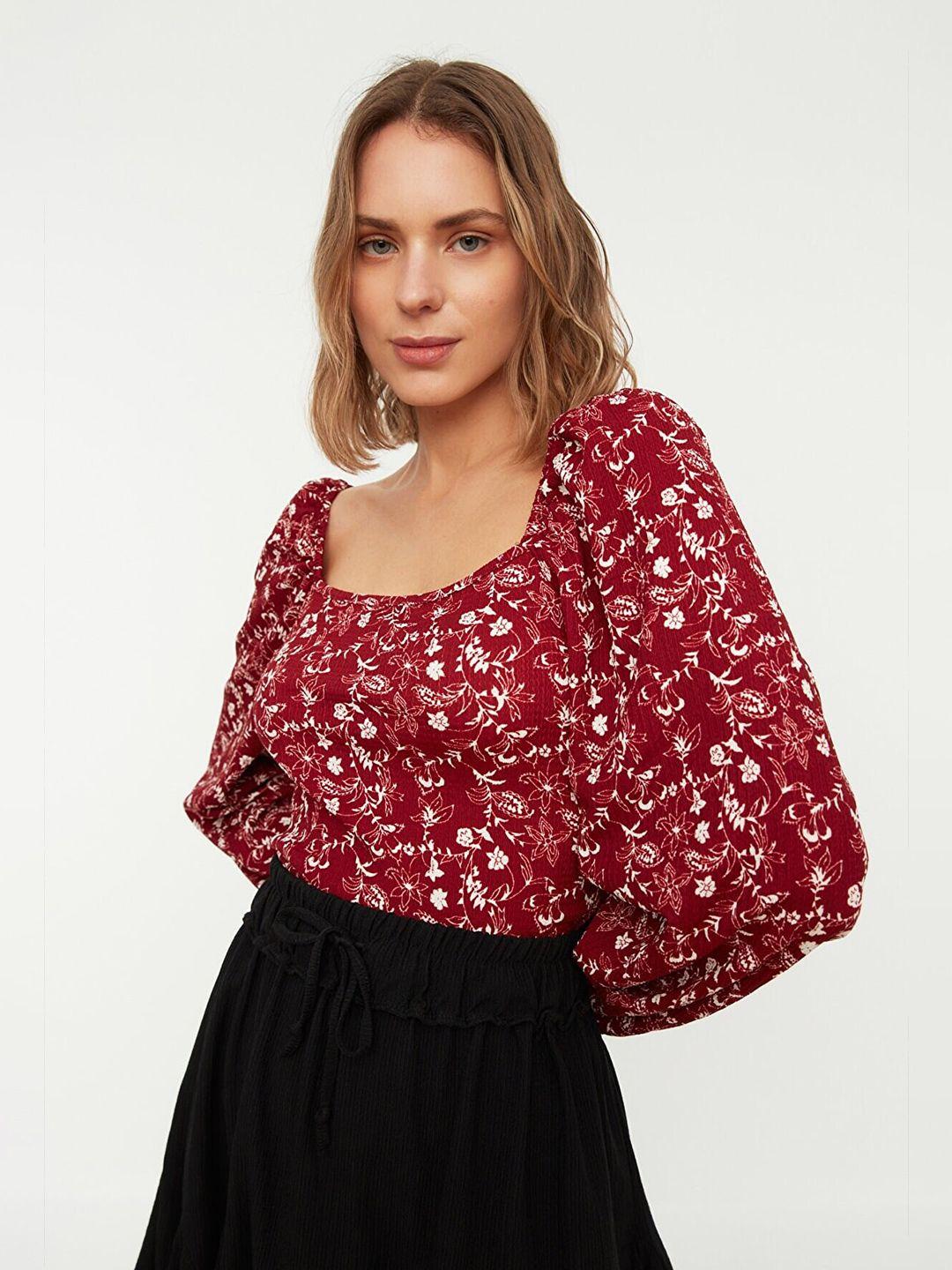 trendyol red floral print top