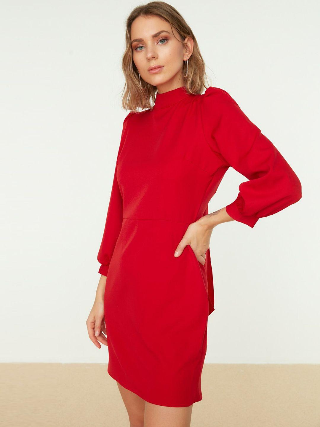 trendyol red solid sheath dress