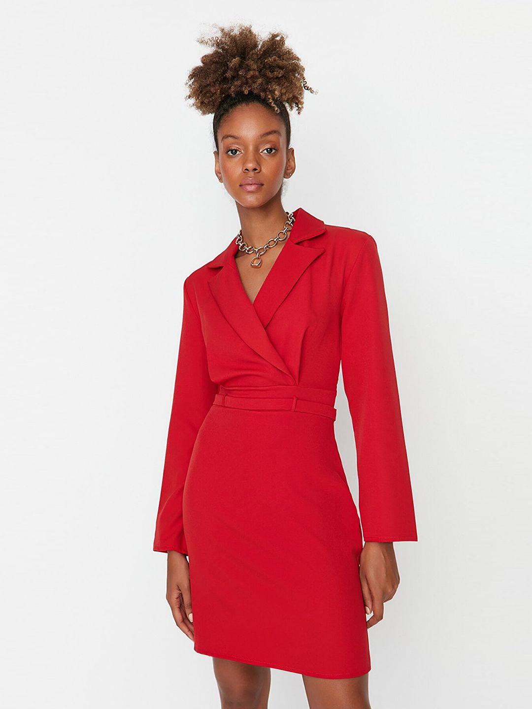 trendyol red solid wrap dress