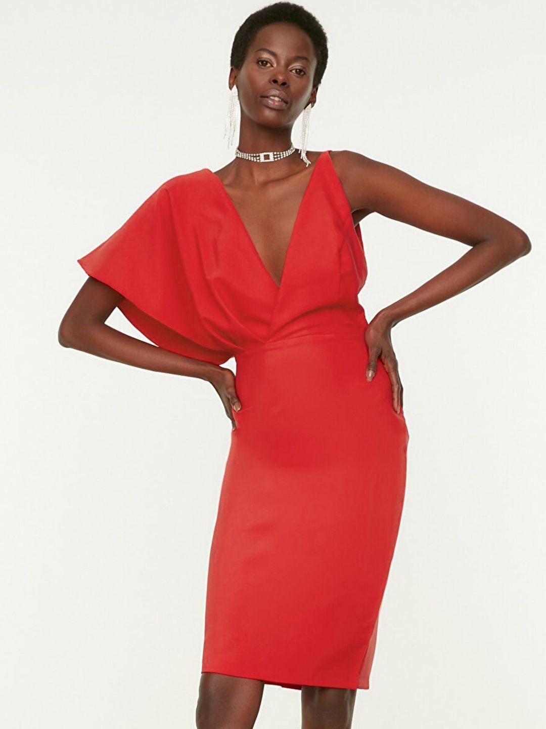 trendyol red v-neck sheath dress