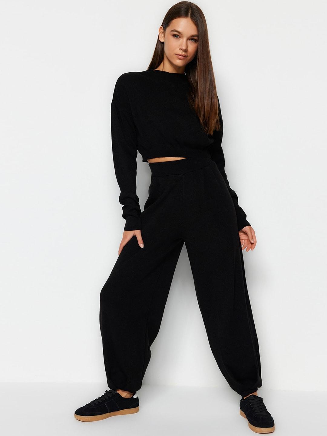 trendyol ribbed acrylic crop top with joggers