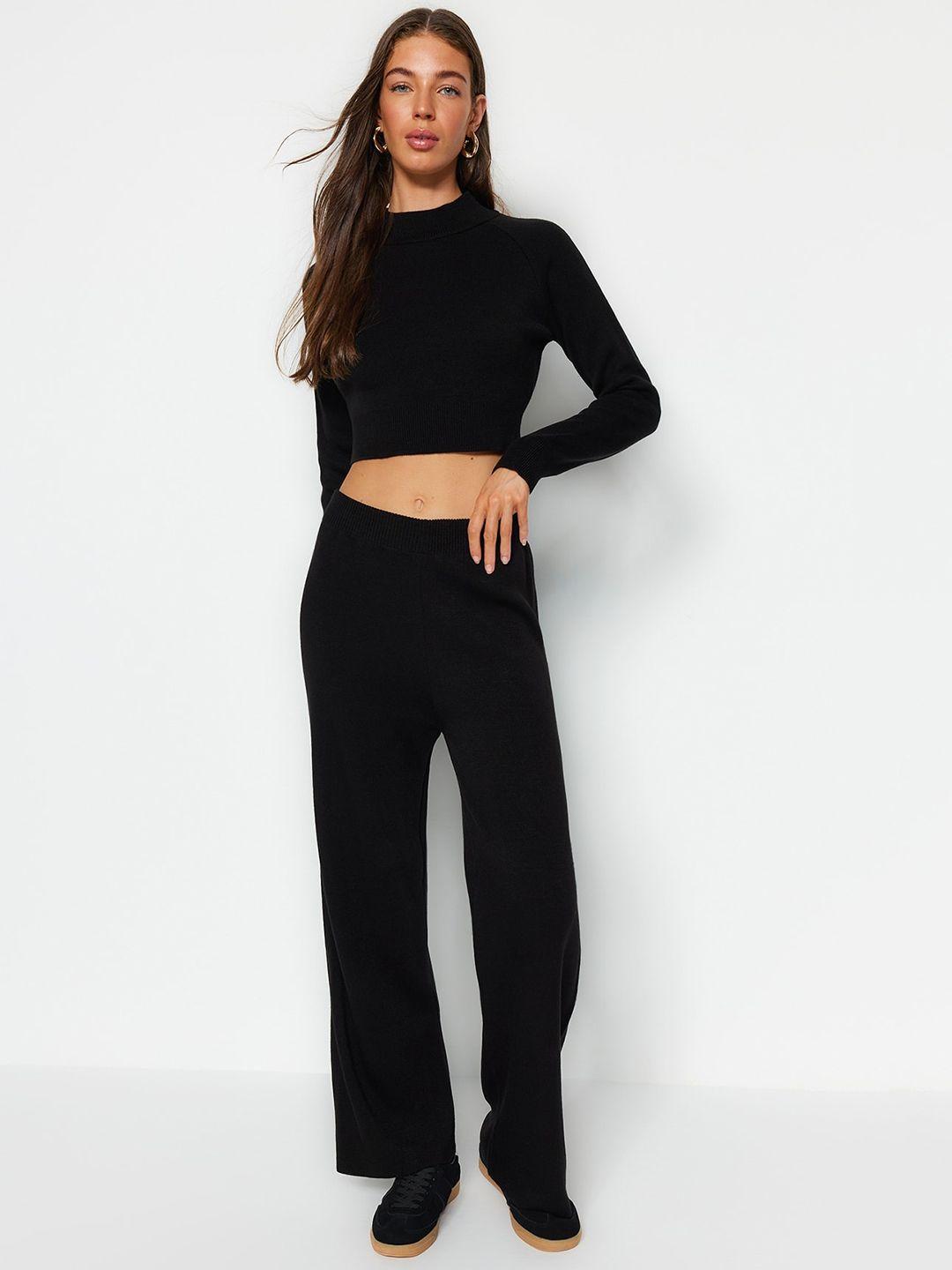 trendyol ribbed acrylic crop top with trousers