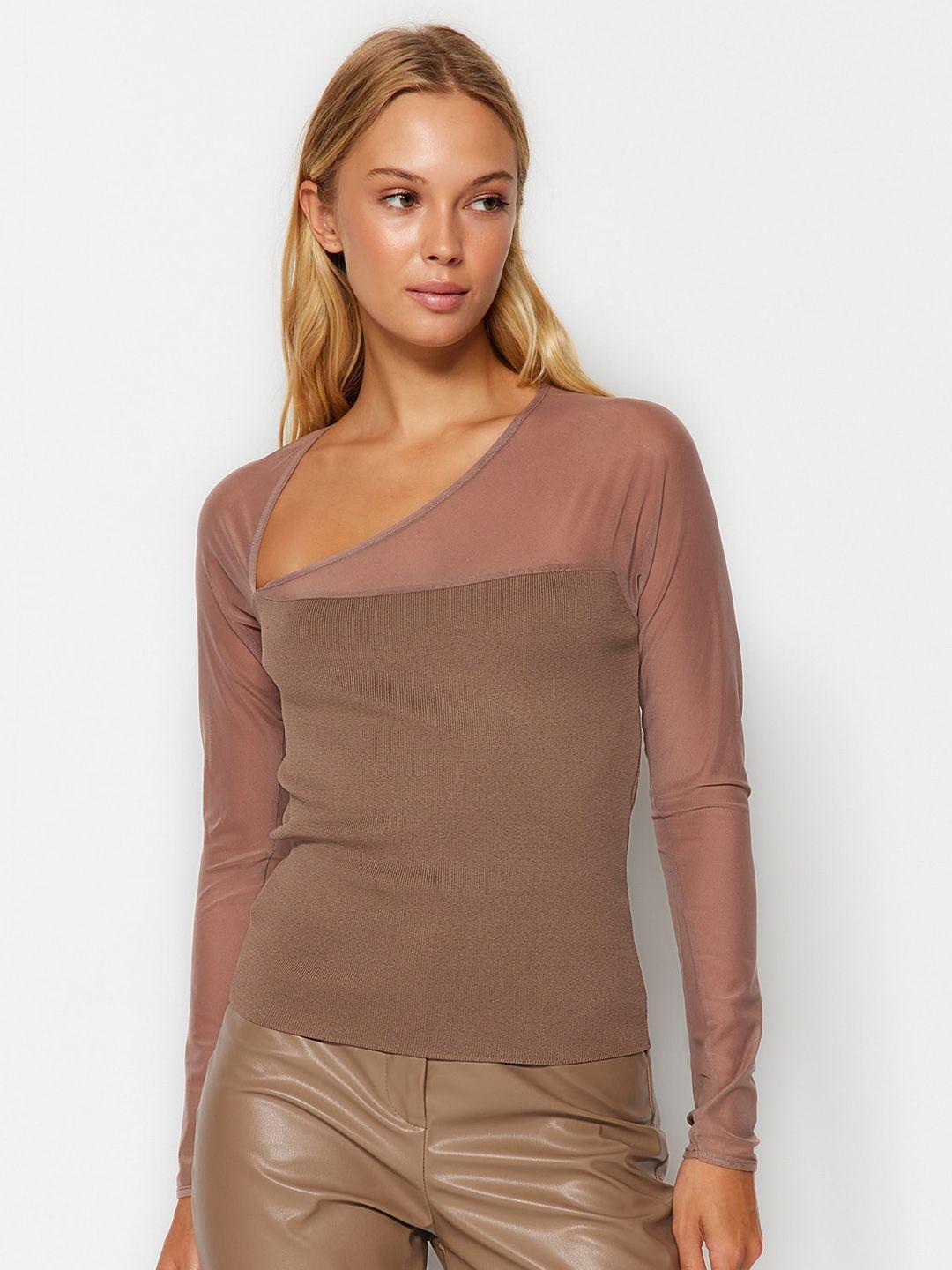 trendyol ribbed asymmetrical neck fitted top
