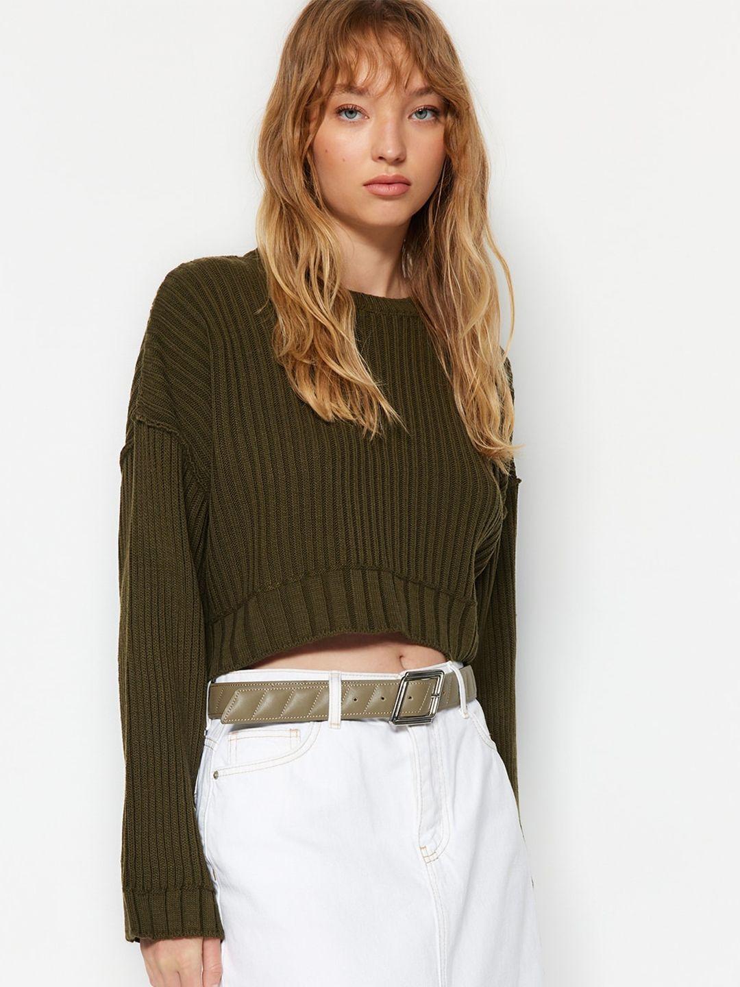 trendyol ribbed crop acrylic pullover sweater
