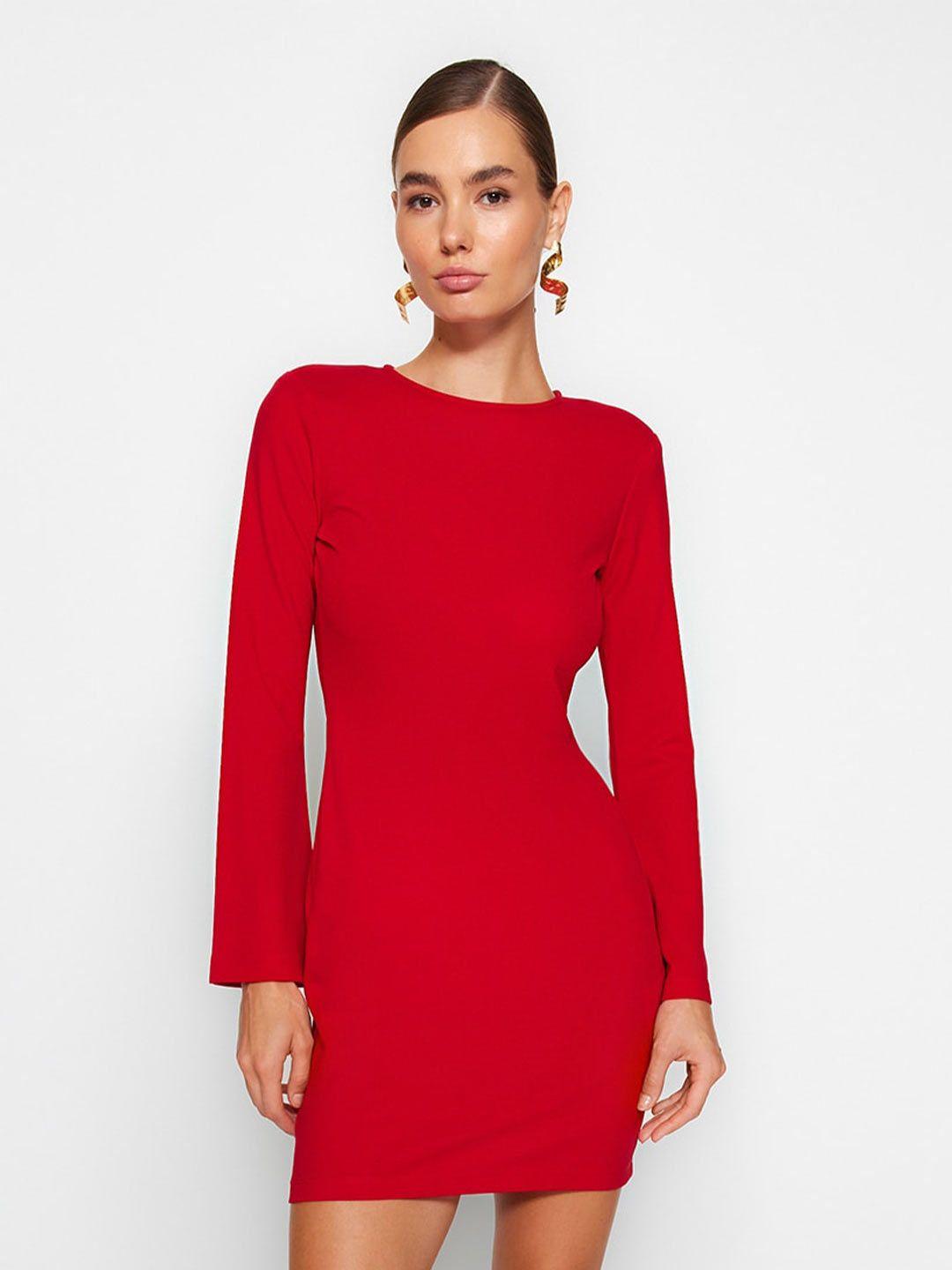 trendyol ribbed cut-out detailed long sleeves acrylic sheath dress