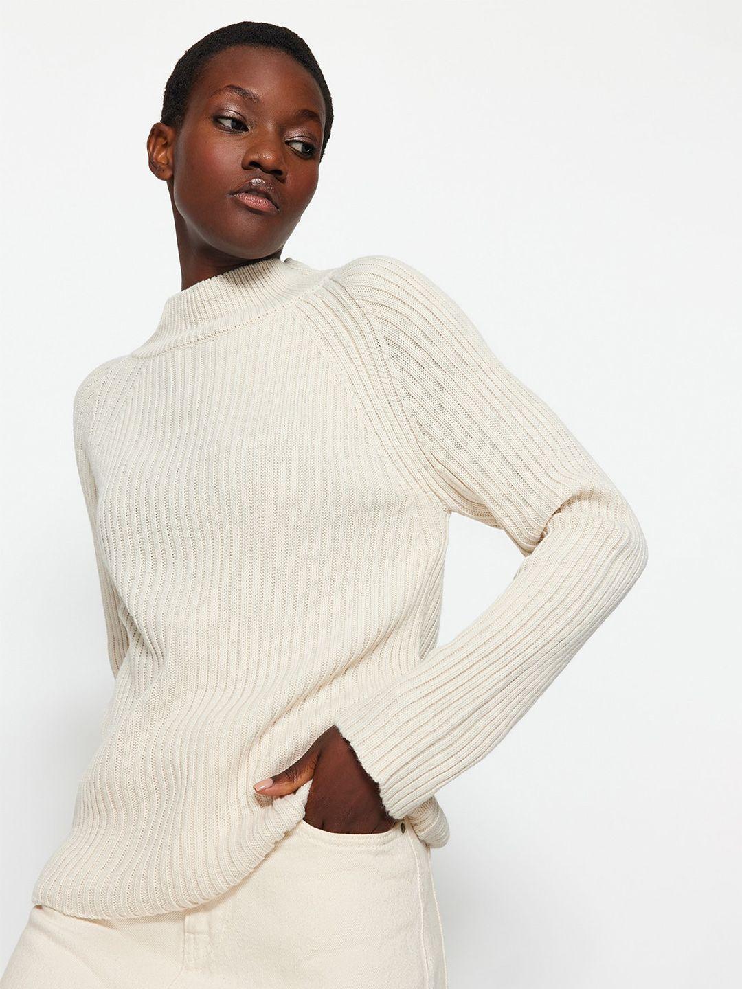 trendyol ribbed high neck acrylic pullover sweater