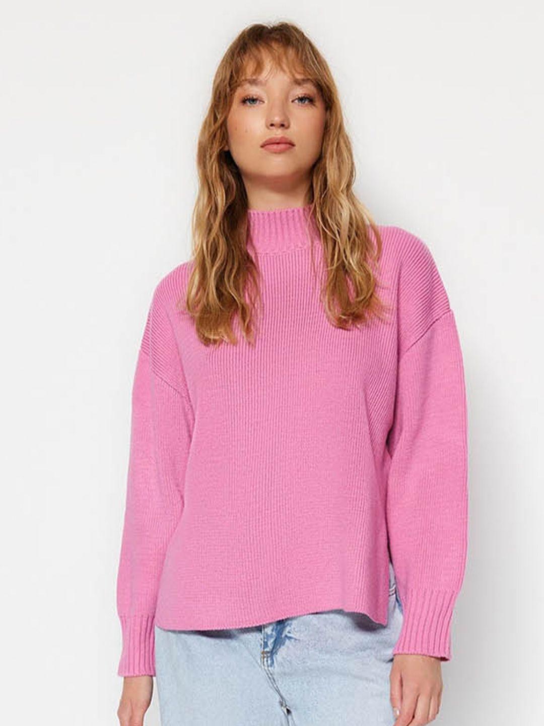 trendyol ribbed high neck long sleeves pure acrylic oversized pullover sweaters