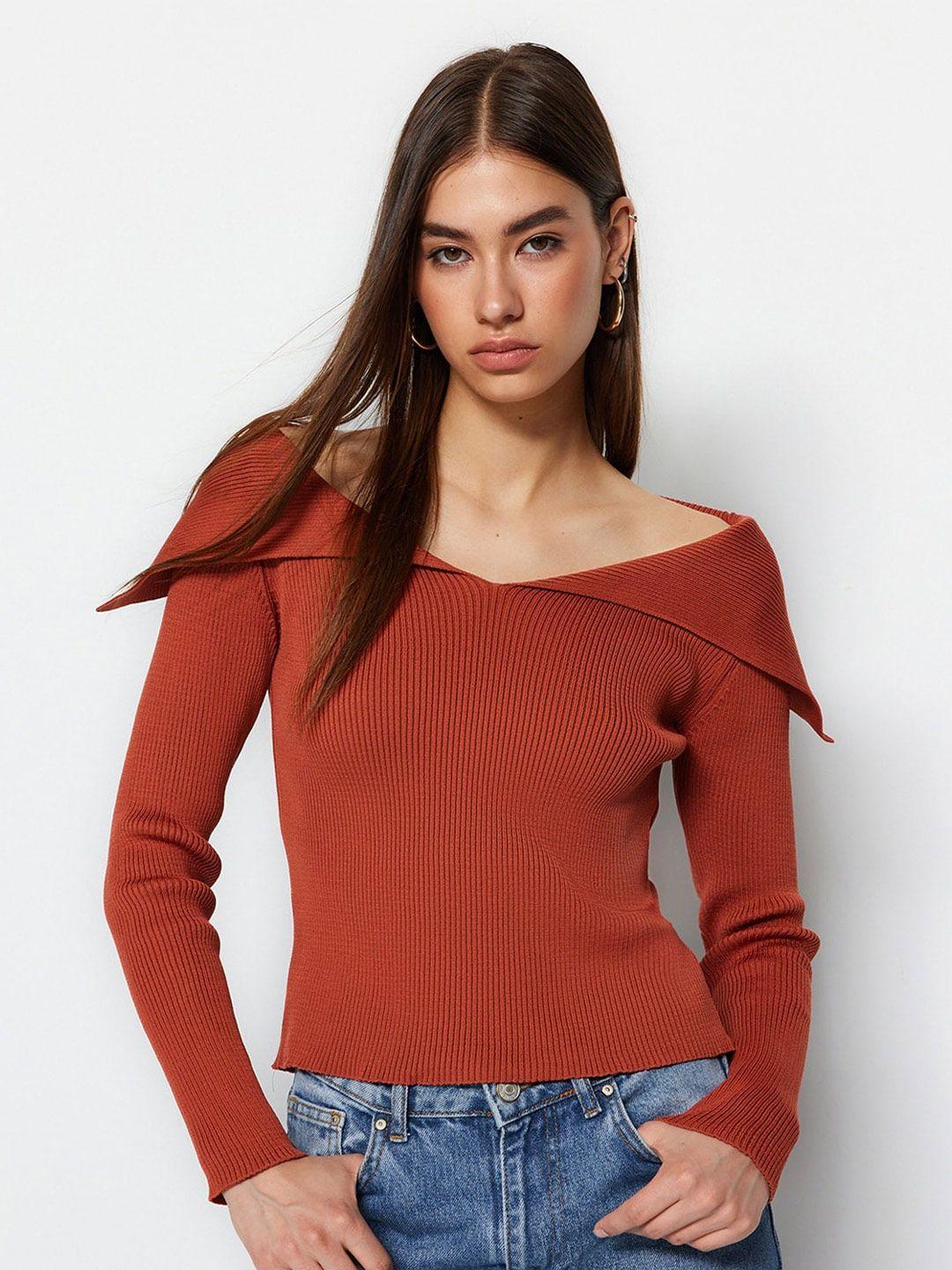 trendyol ribbed off-shoulder pullover